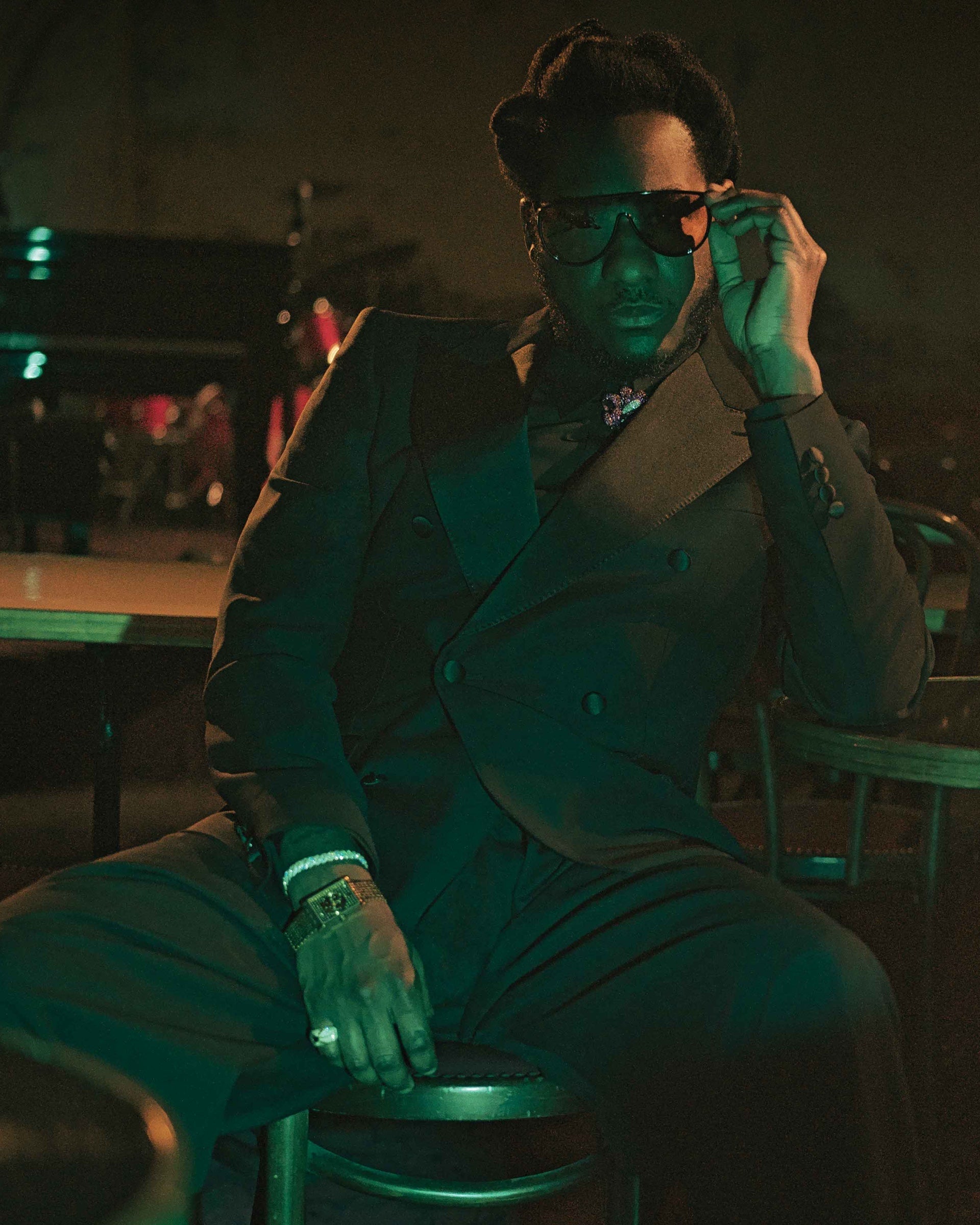 Leon Bridges wearing VIEREN Gold Stereo Diamond watch in Flaunt magazine