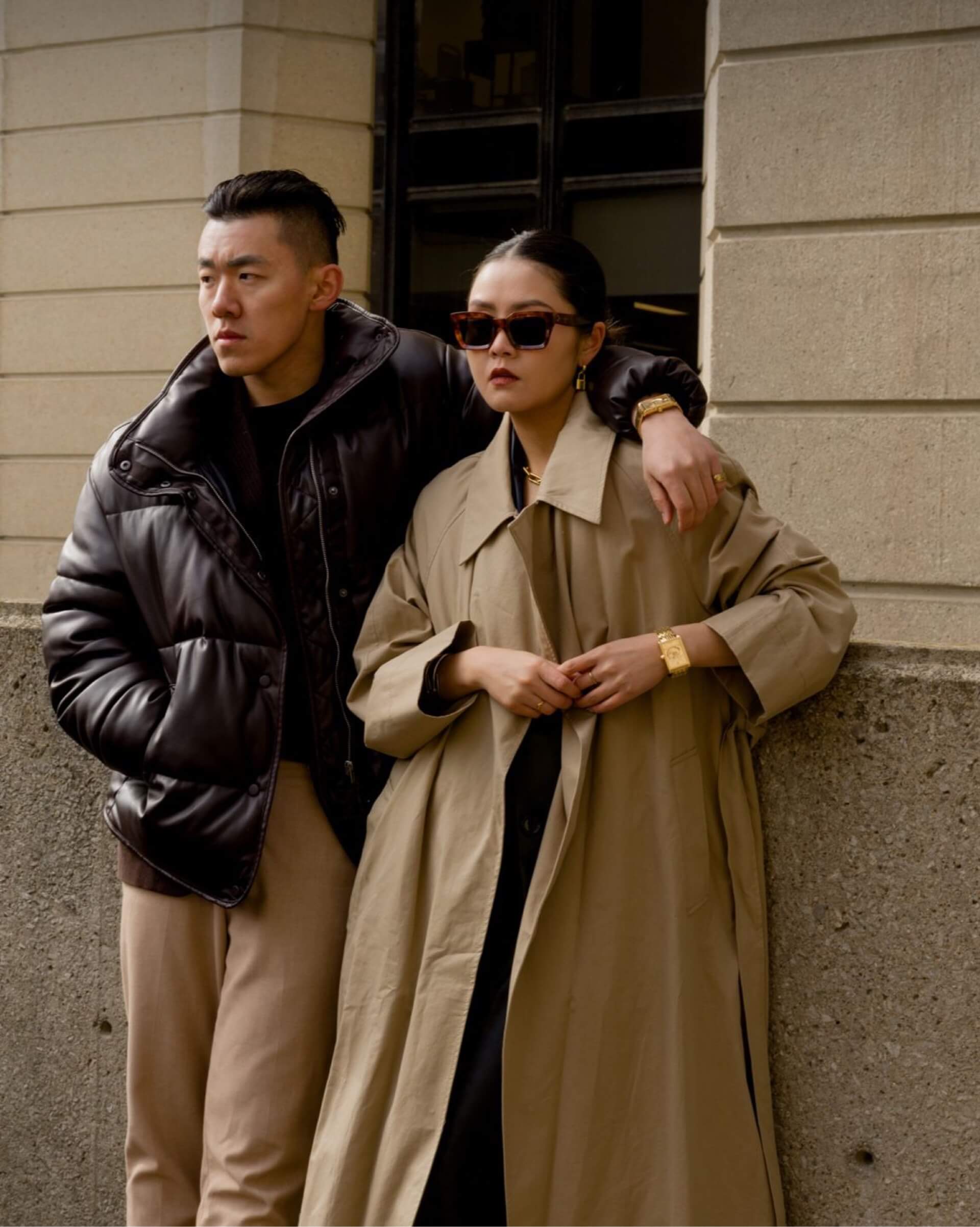 Jia Zhang and Yuki Zhao wearing VIEREN Gold Sunray watches