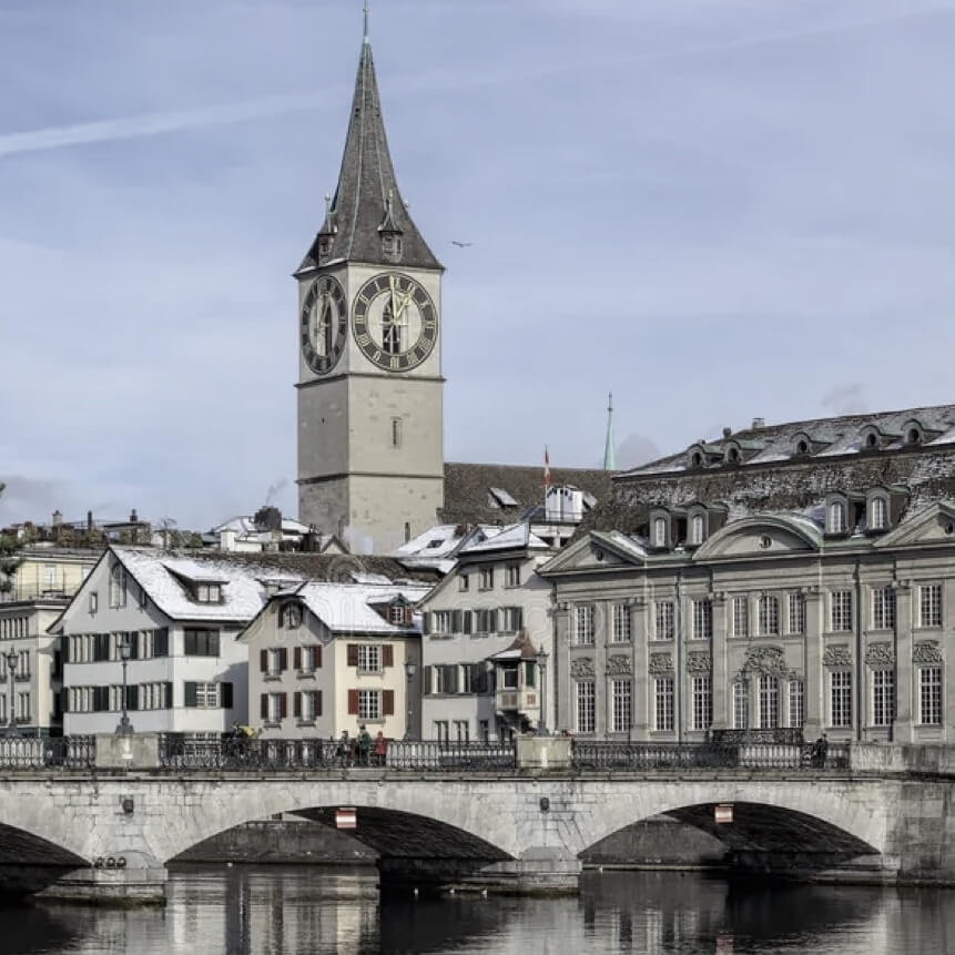 La Chaux-de-Fonds Switzerland clocktower and bridge