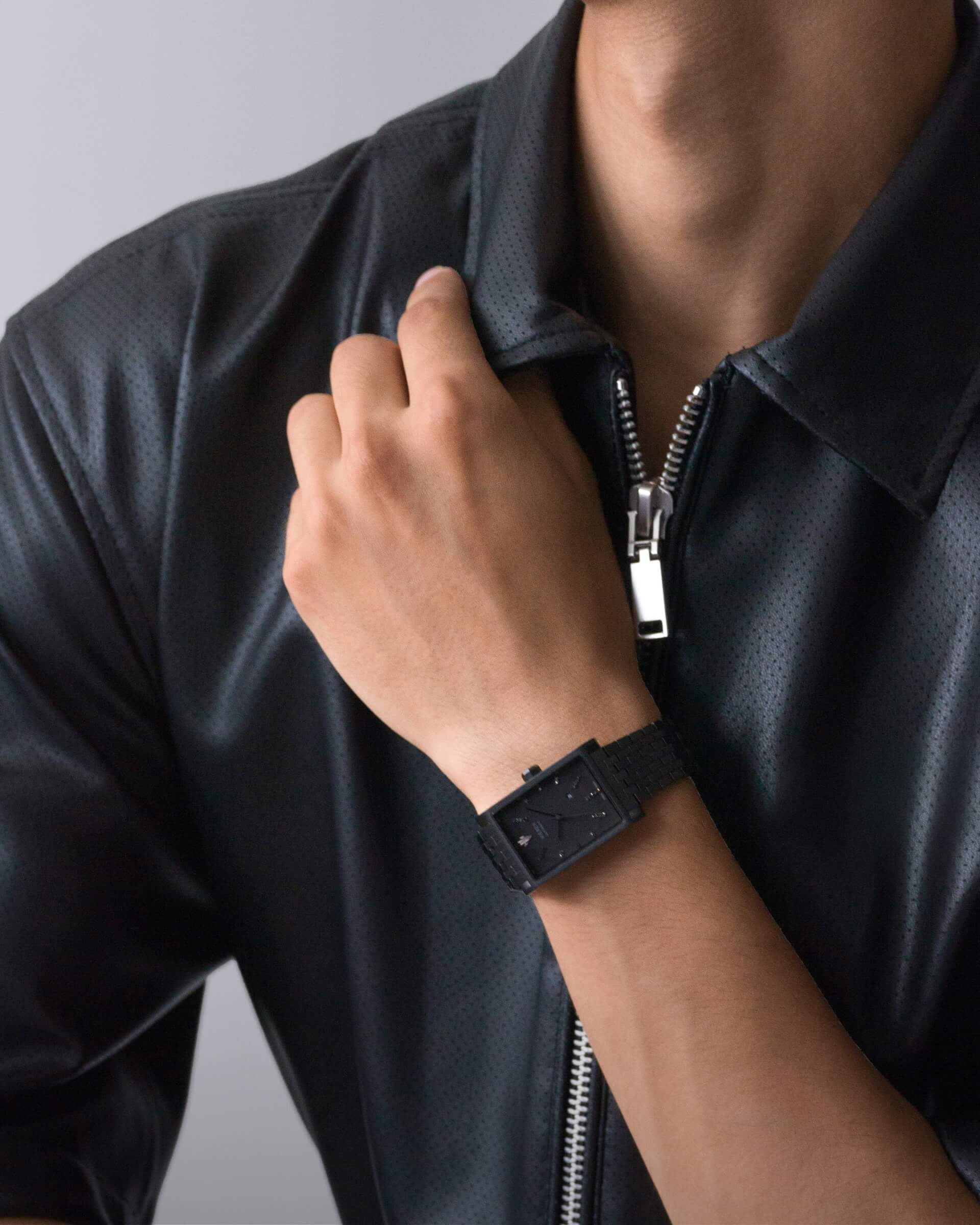 VIEREN Black Diamond men's rectangular watch