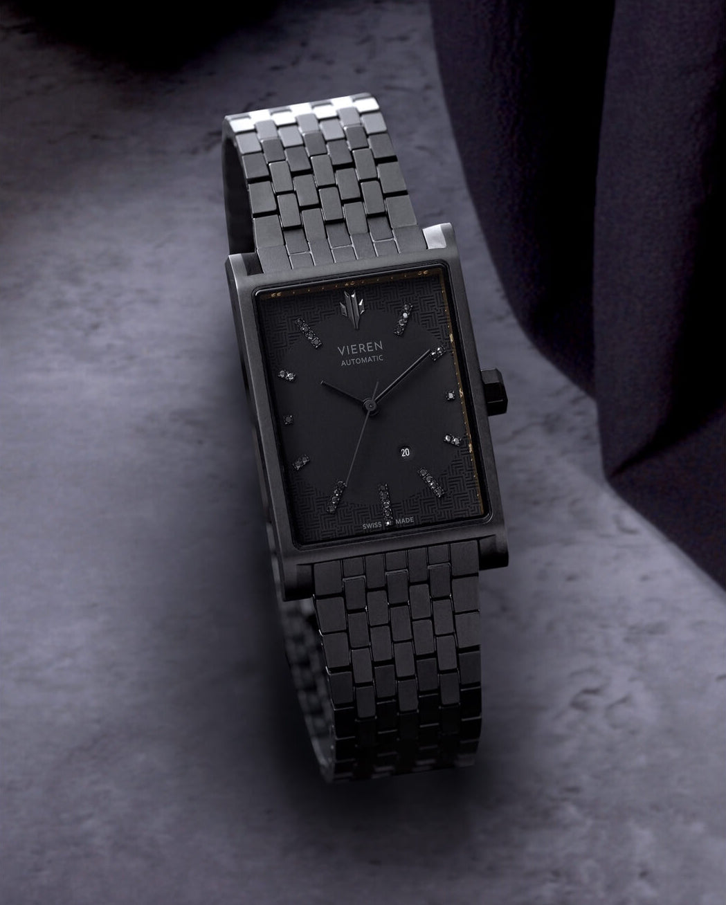 VIEREN Black Diamond rectangular watch couples watch set