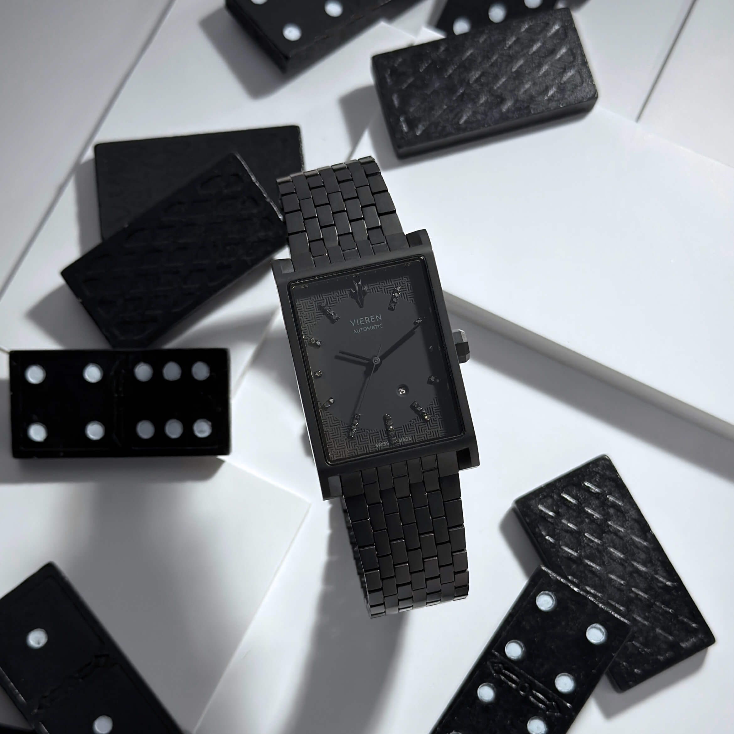 VIEREN Black Diamond rectangular watch Father's Day gift