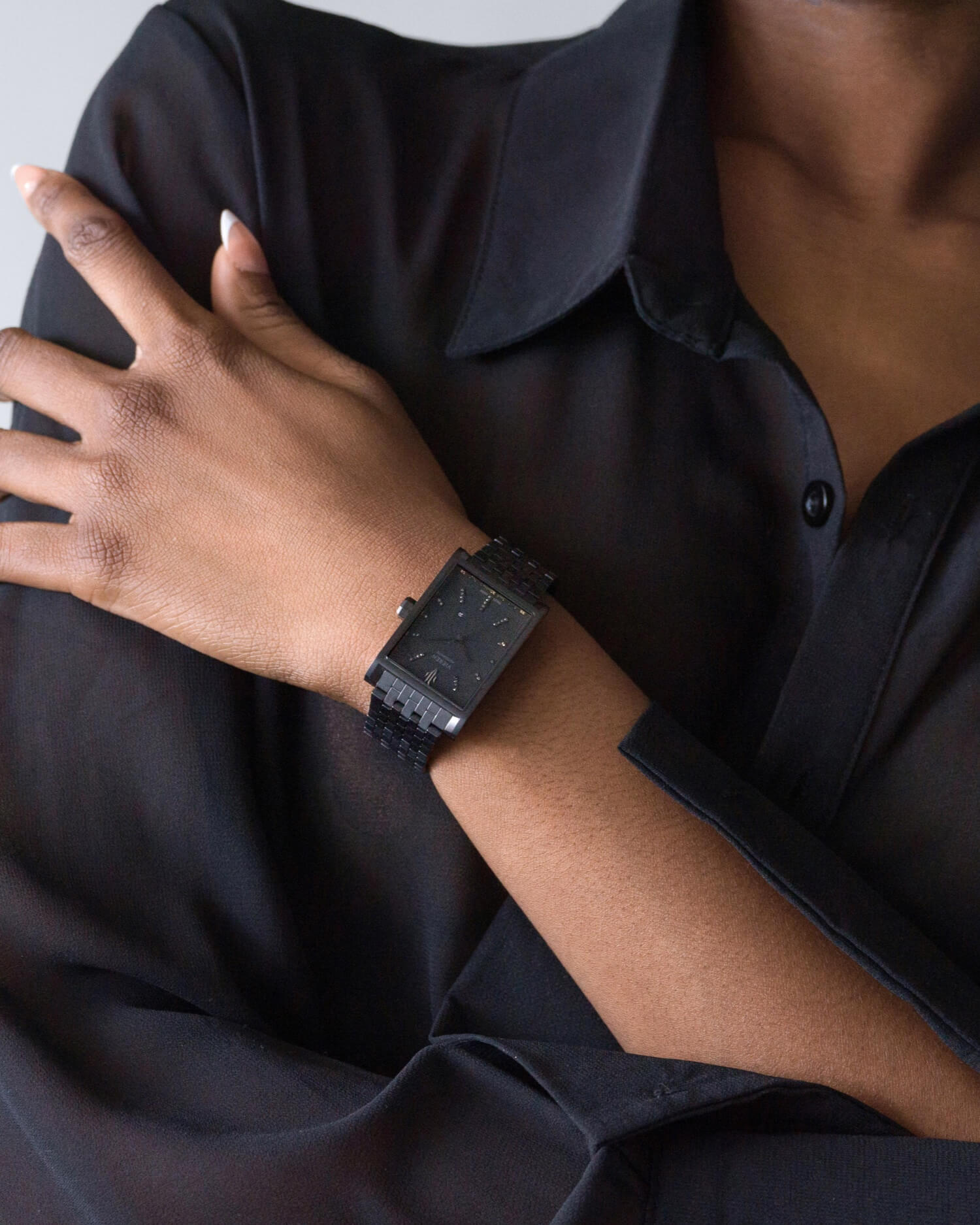 VIEREN Black Diamond women's rectangular watch