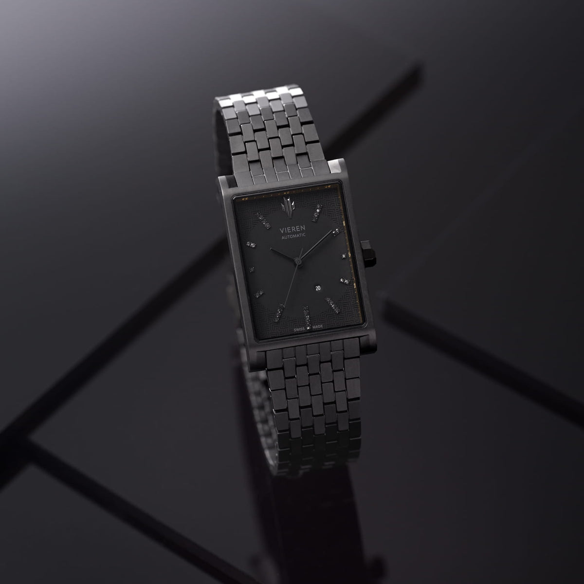 VIEREN Black Diamond women's rectangular watch