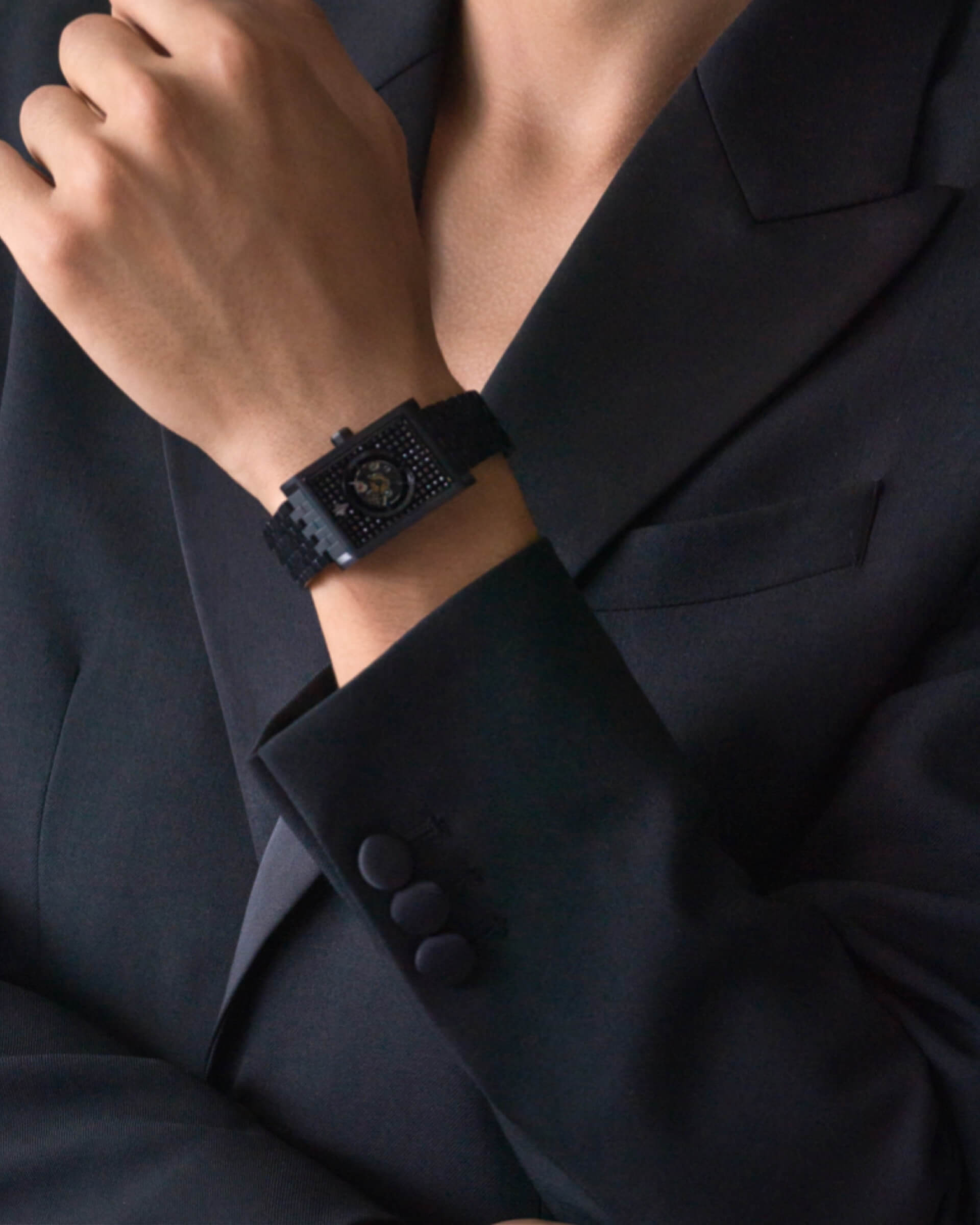 VIEREN Black Stereo Diamond men's rectangular watch