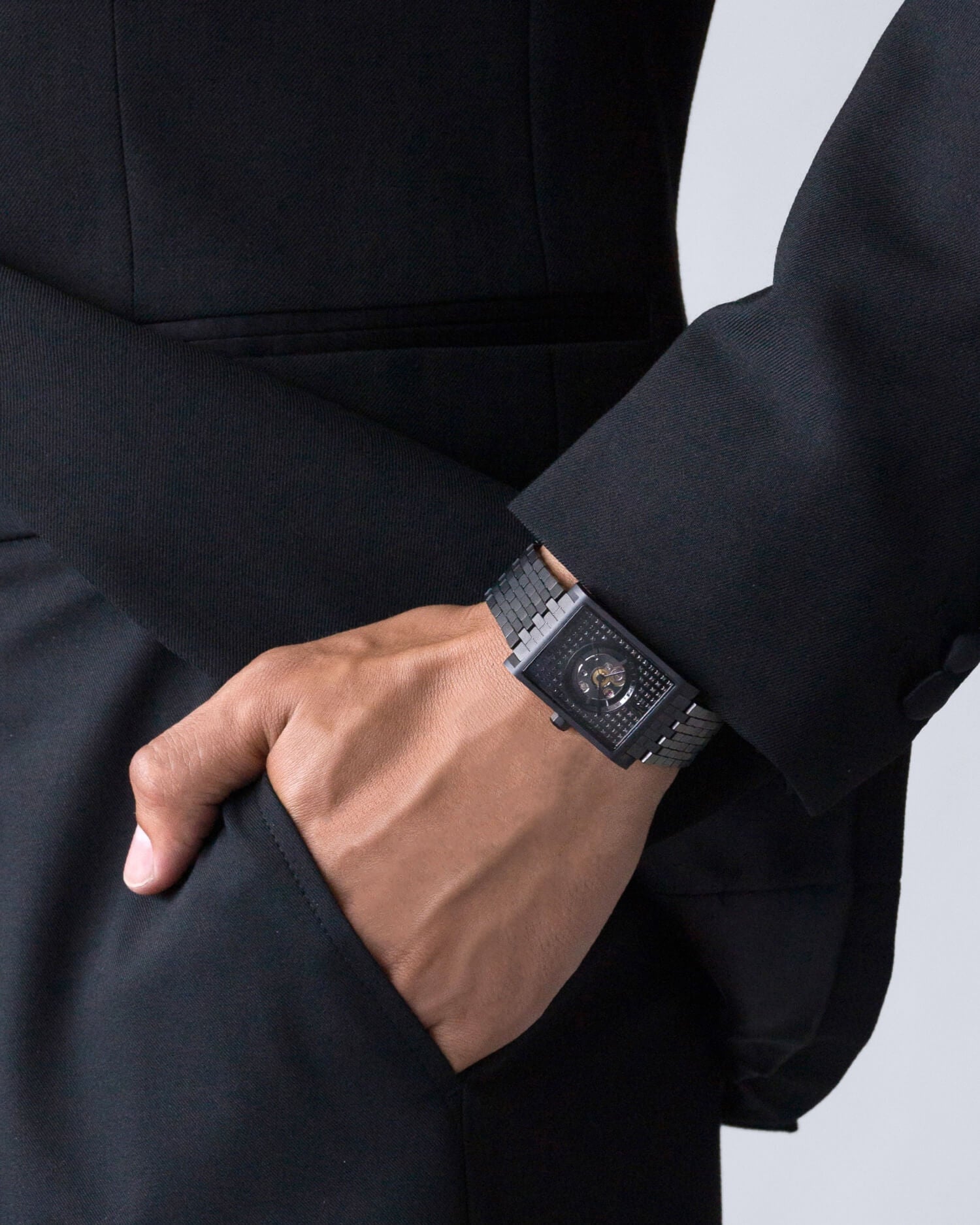VIEREN Black Stereo Diamond men's rectangular watch