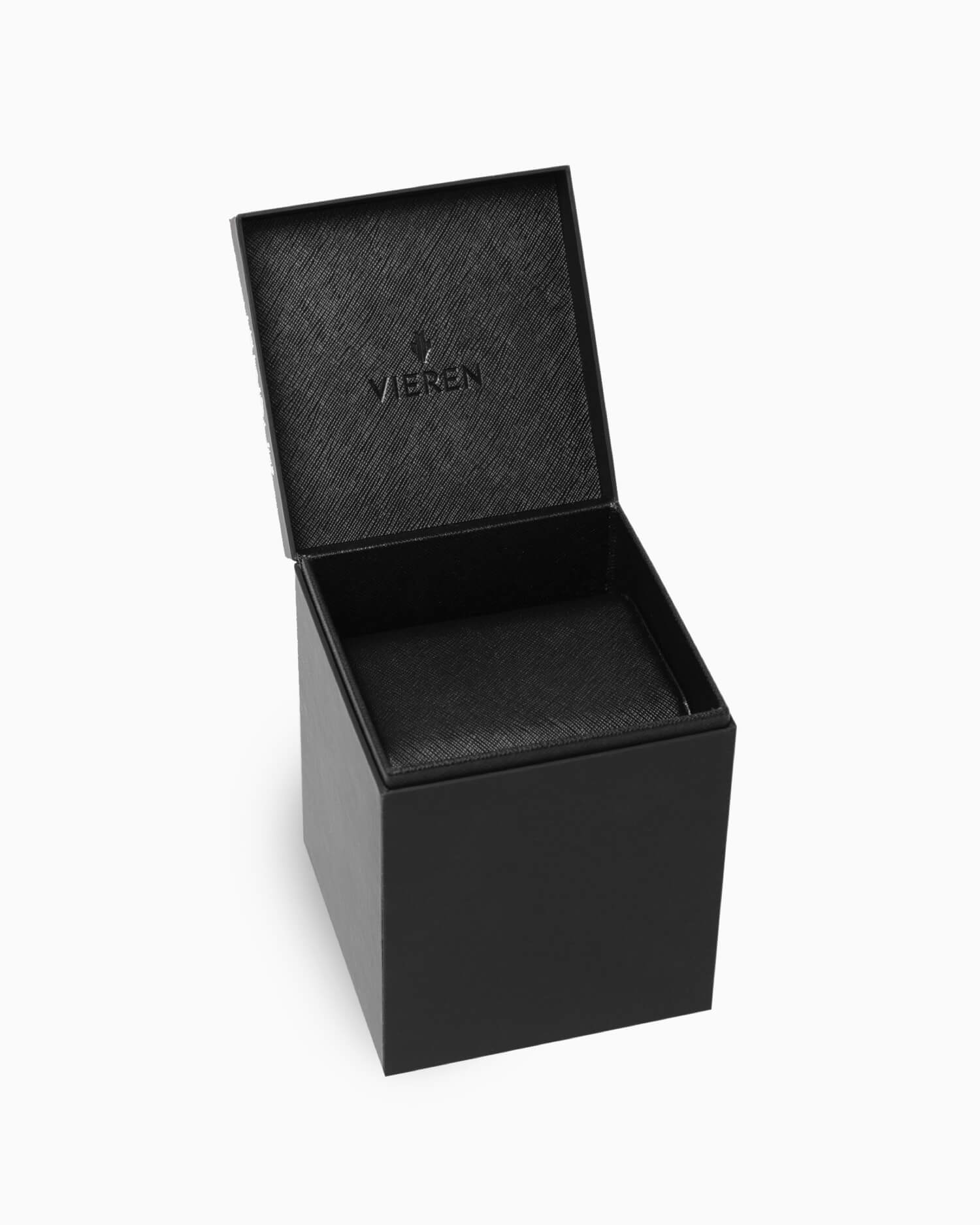 VIEREN black watch stand displayed inside luxury presentation box