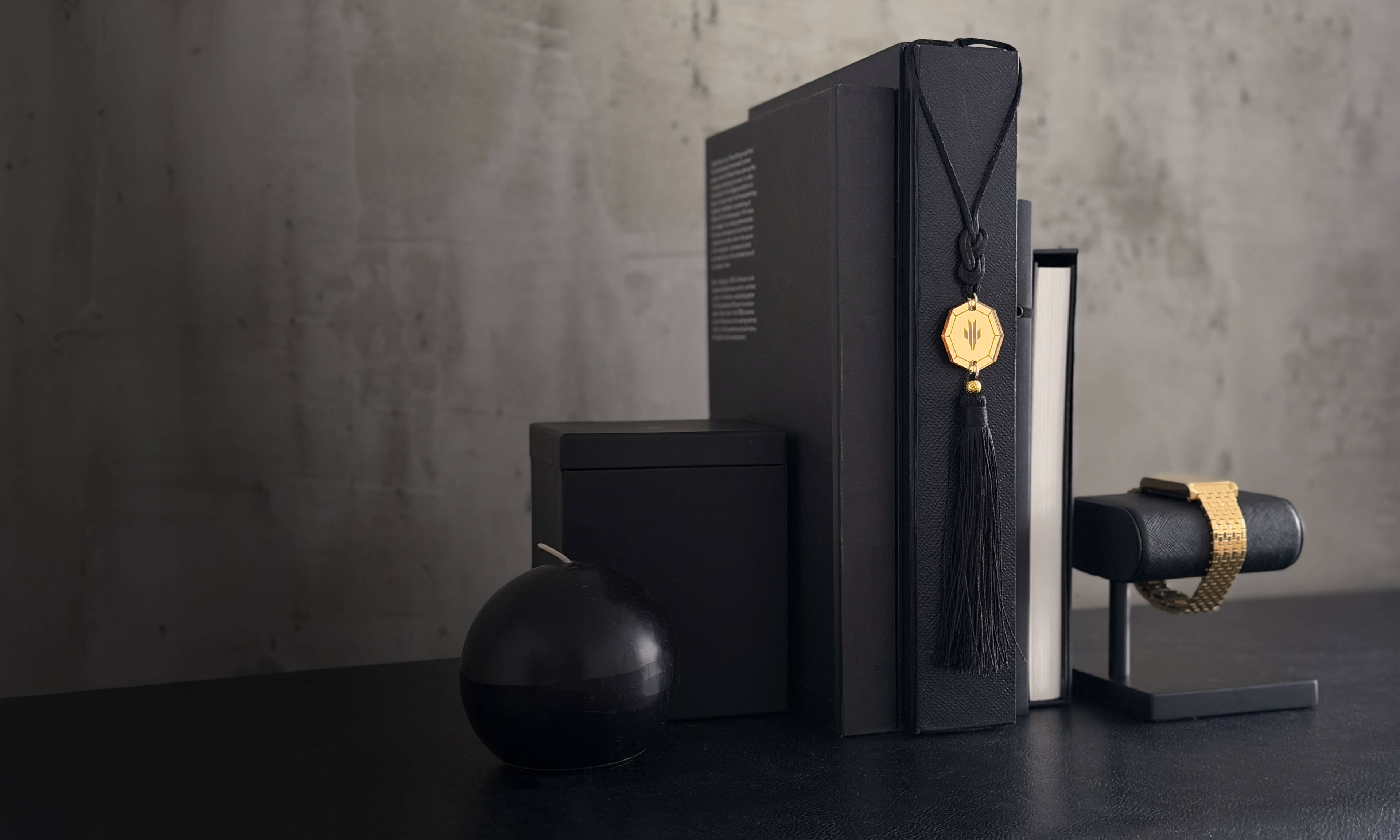 VIEREN Gold rectangular watch on watch stand with modern talisman in Lunar New Year lifestyle setting