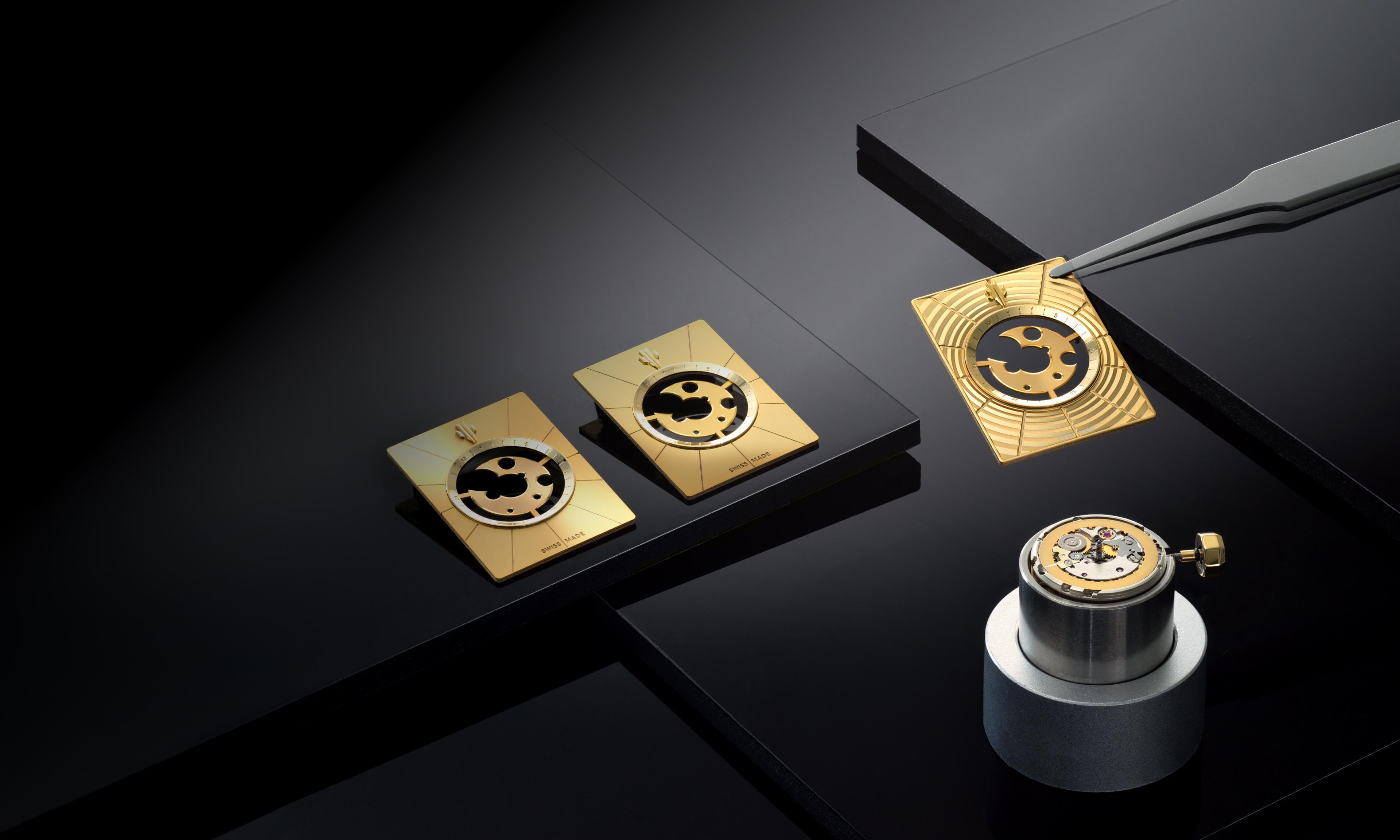 VIEREN gold skeleton rectangular watch dials with ETA 2671 movement