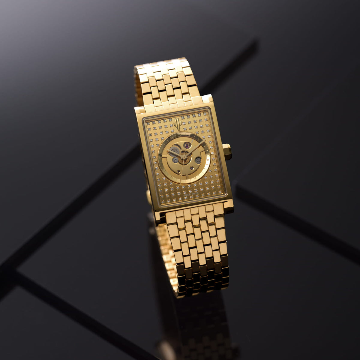 VIEREN Gold Stereo Diamond men's rectangular watch