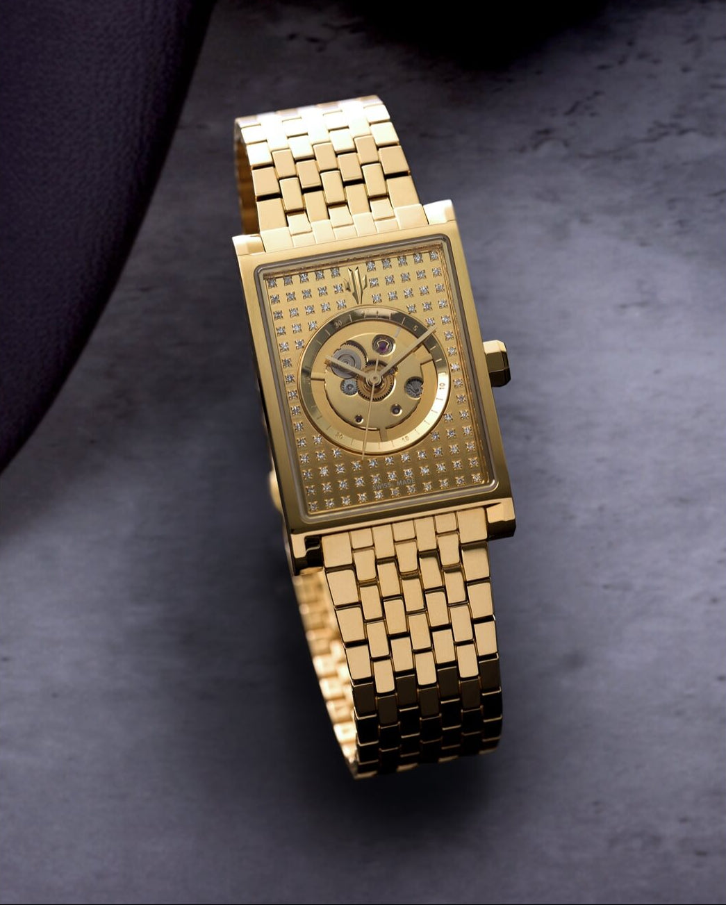 VIEREN Gold Stereo Diamond rectangular watch couples watch set