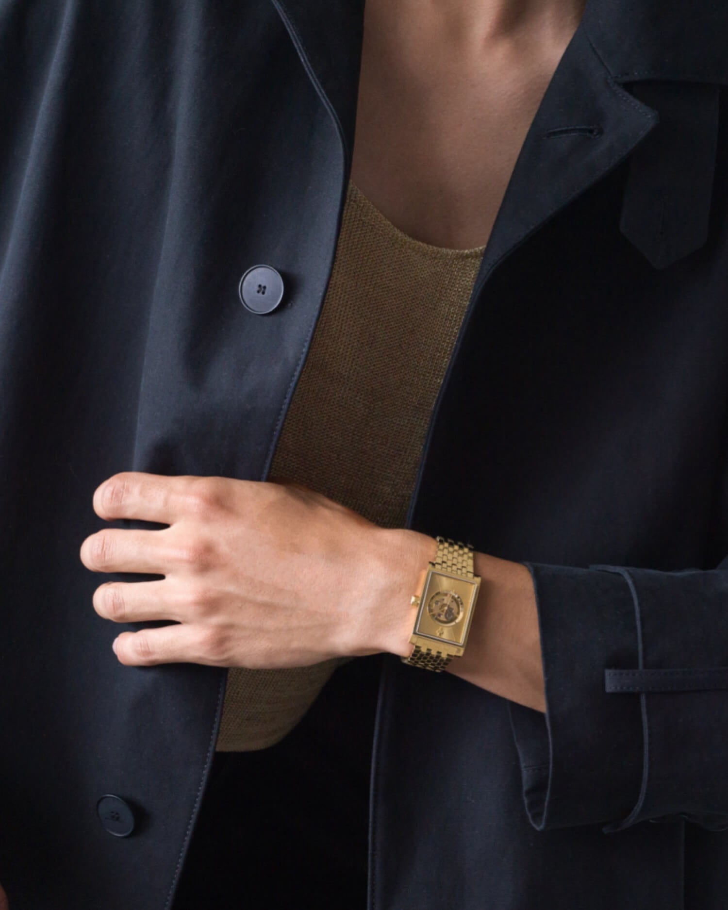 VIEREN Gold Sunray men's rectangular watch