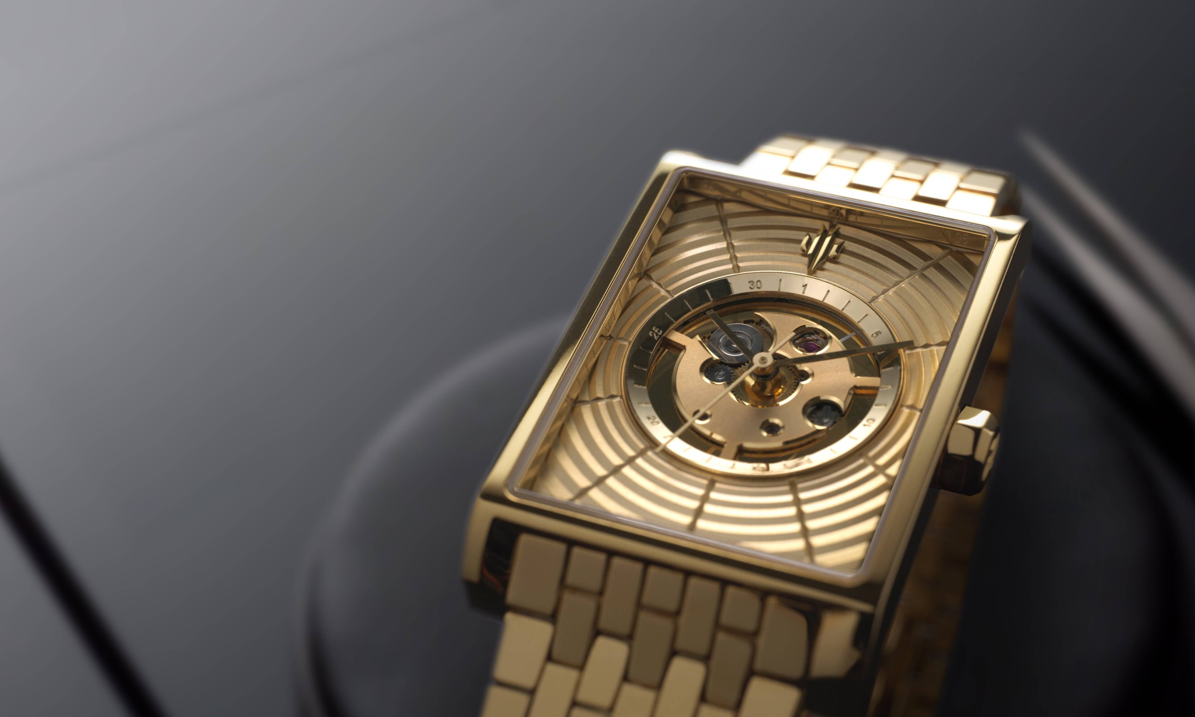 VIEREN Gold Waves rectangular watch case dimensions 41.5 mm x 27 mm x 9.2 mm