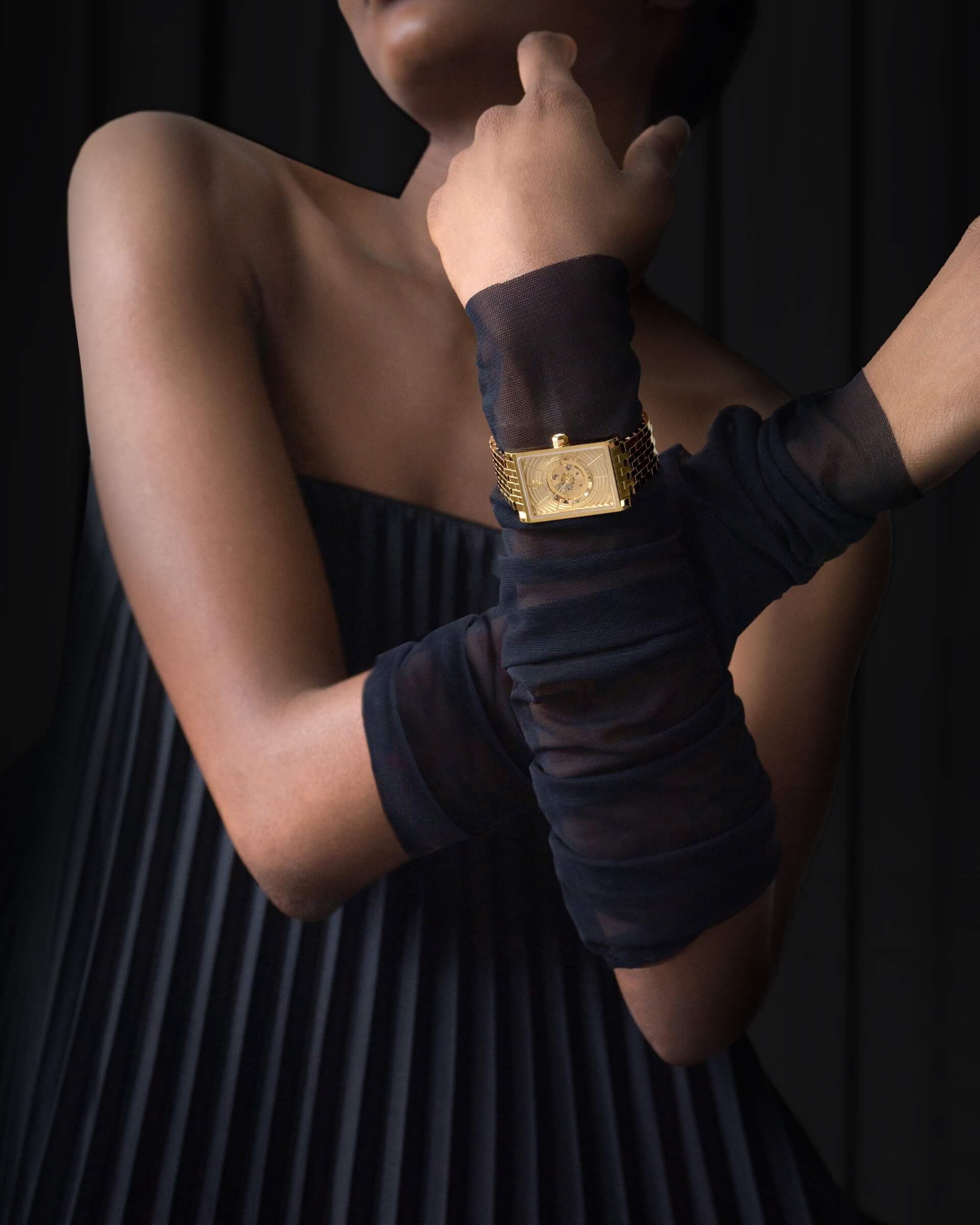 VIEREN Gold Waves women's rectangular watch