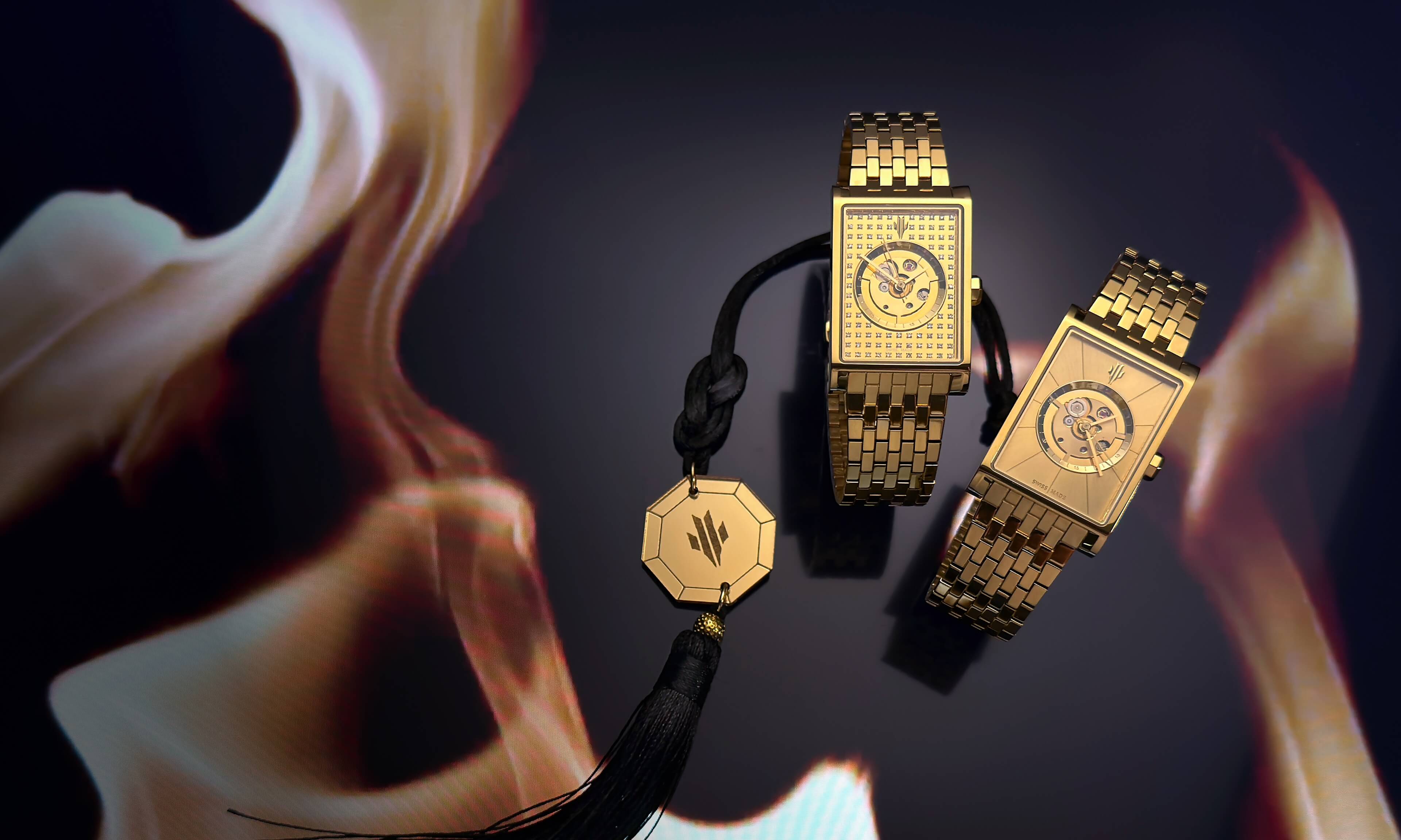 VIEREN luxury gold rectangular watches with modern talisman for Lunar New Year gifts