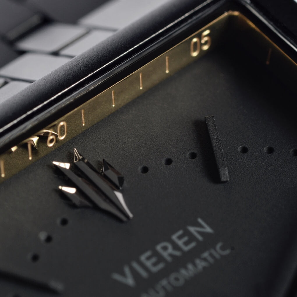 VIEREN Matte Black rectangular watch dial with tonal indices and refined detailing