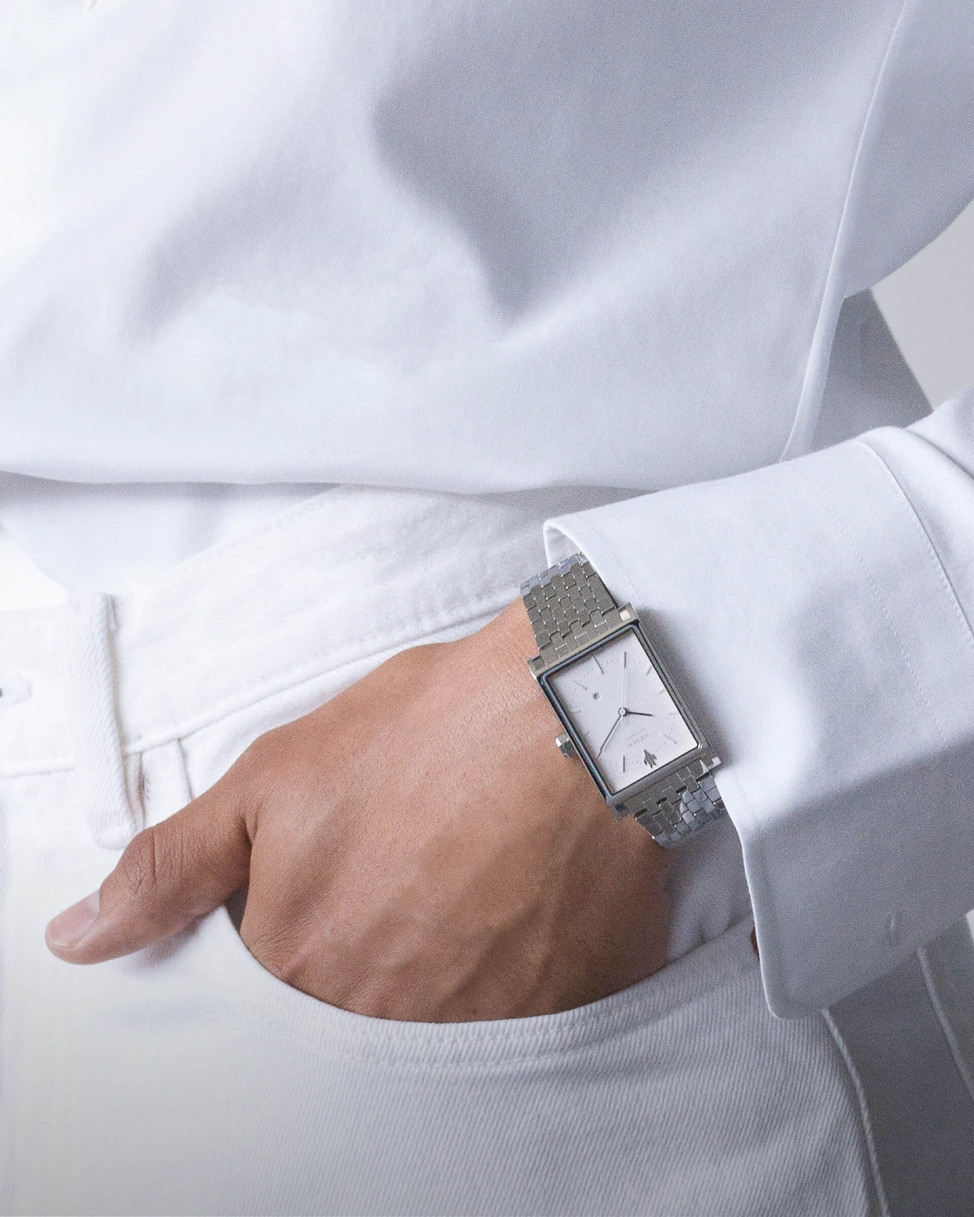 VIEREN Matte White men's rectangular watch