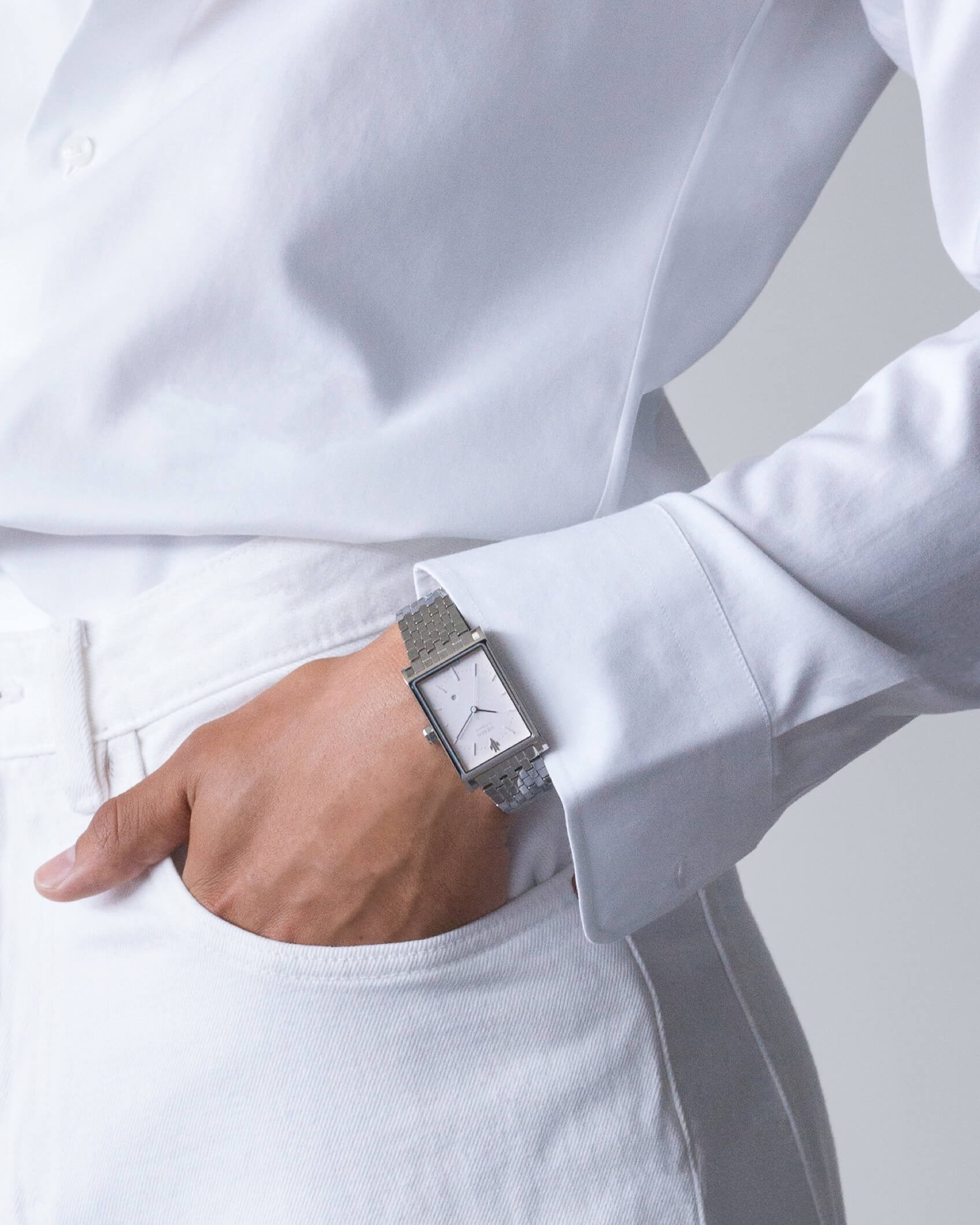 VIEREN Matte White men's rectangular watch holiday gift for him