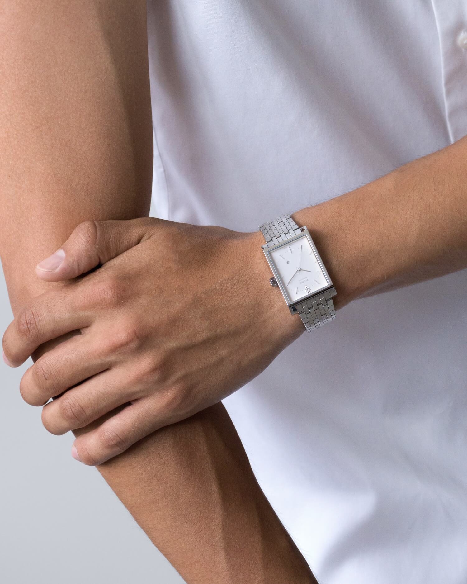 VIEREN Matte White men's rectangular watch