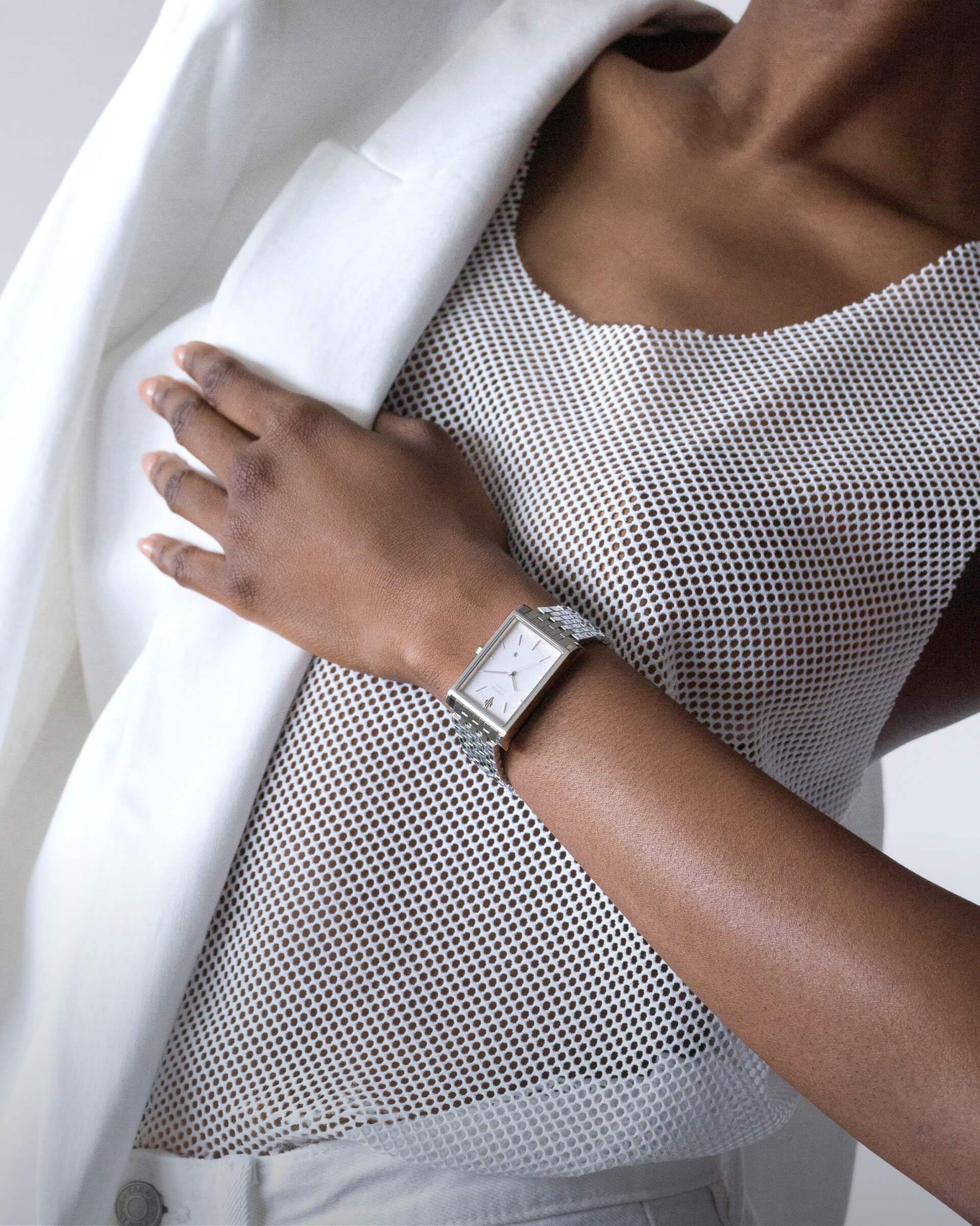 VIEREN Matte White women's rectangular watch