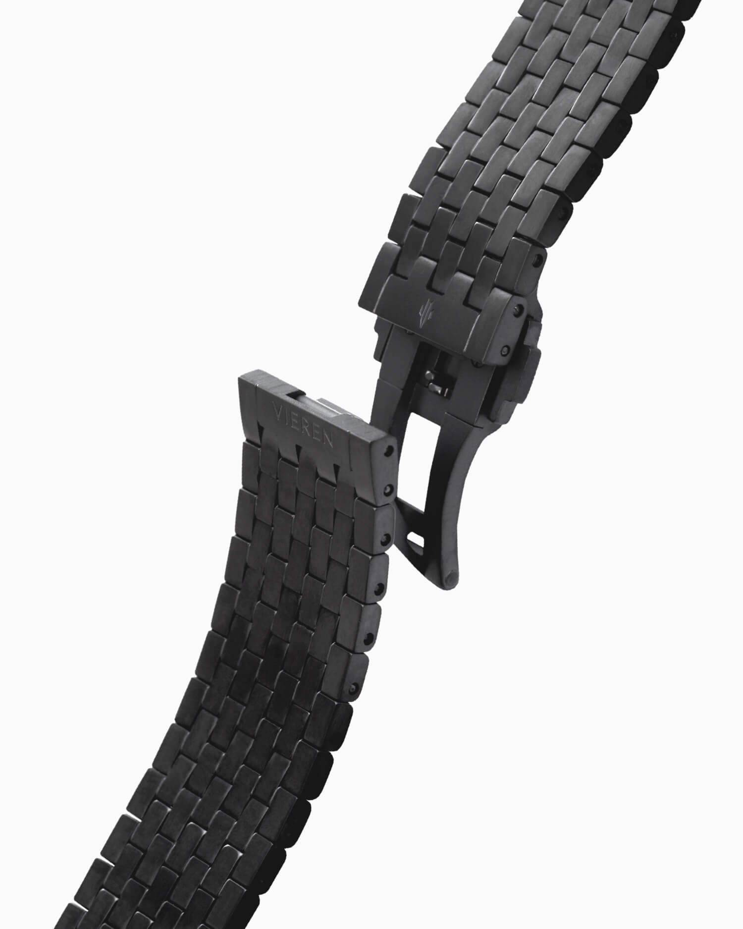 VIEREN Black Diamond rectangular watch with integrated DLC-coated bracelet and dual deployment clasp