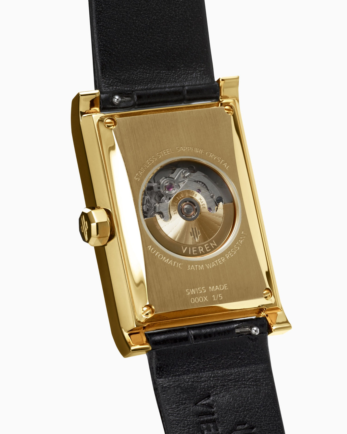 VIEREN Gold Black Croc Swiss Made automatic watch with ETA 2671 movement and gold rotor