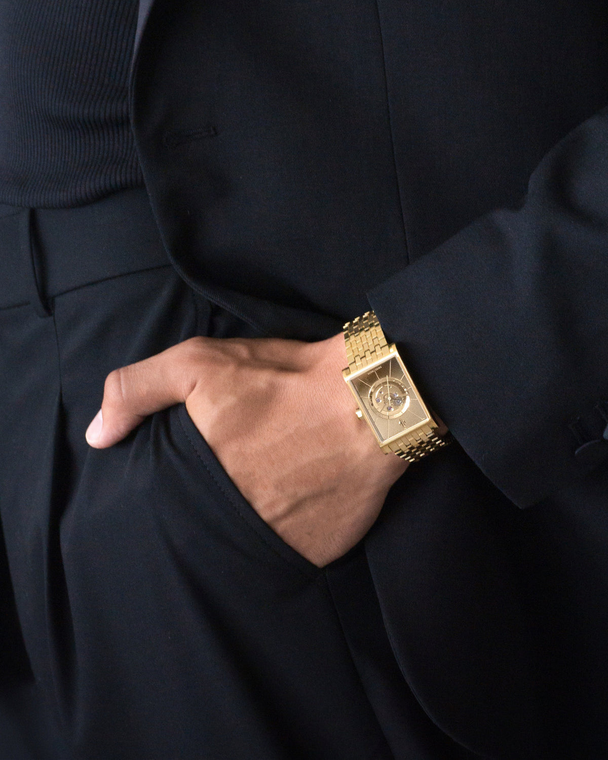 VIEREN Gold Mirror men's rectangular watch