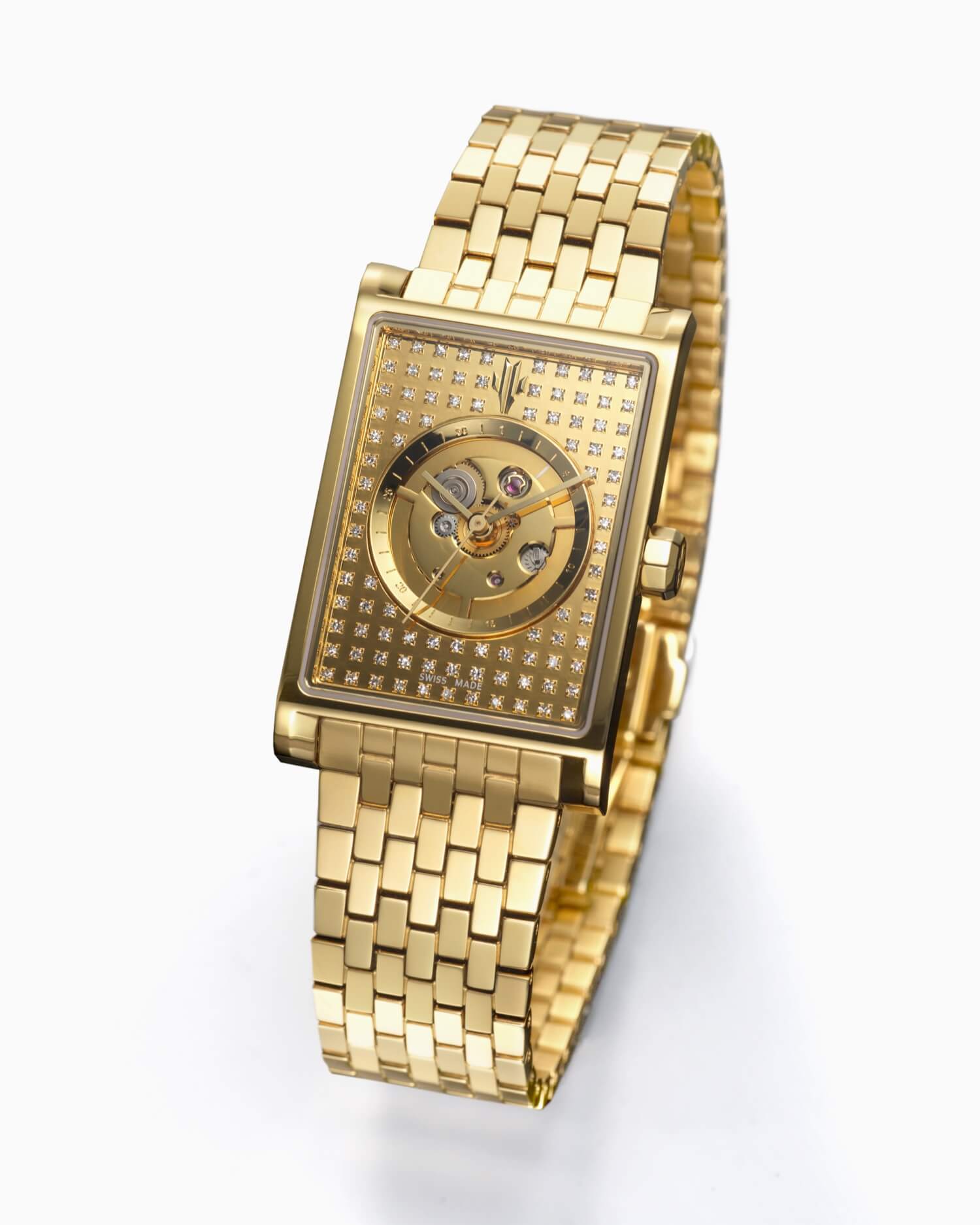 VIEREN Gold Stereo Diamond rectangular watch angled view