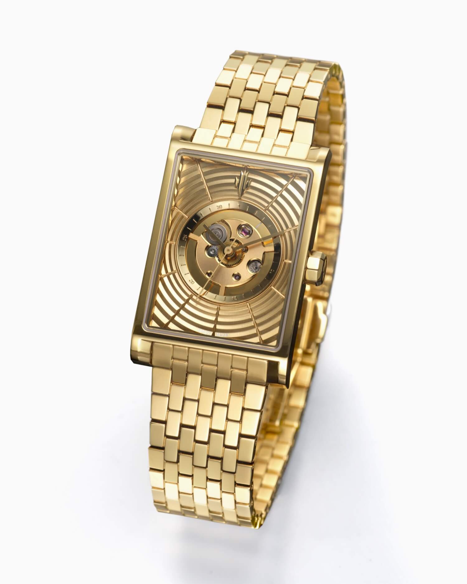 VIEREN Gold Waves rectangular watch angled view