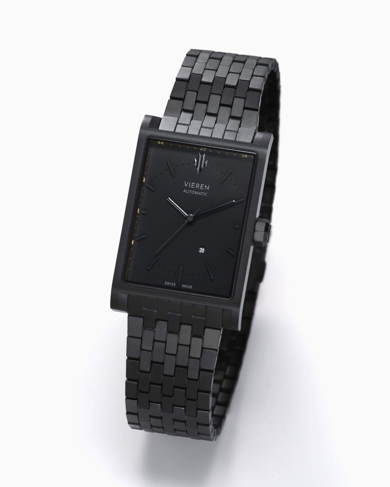 VIEREN Matte Black rectangular watch angled view