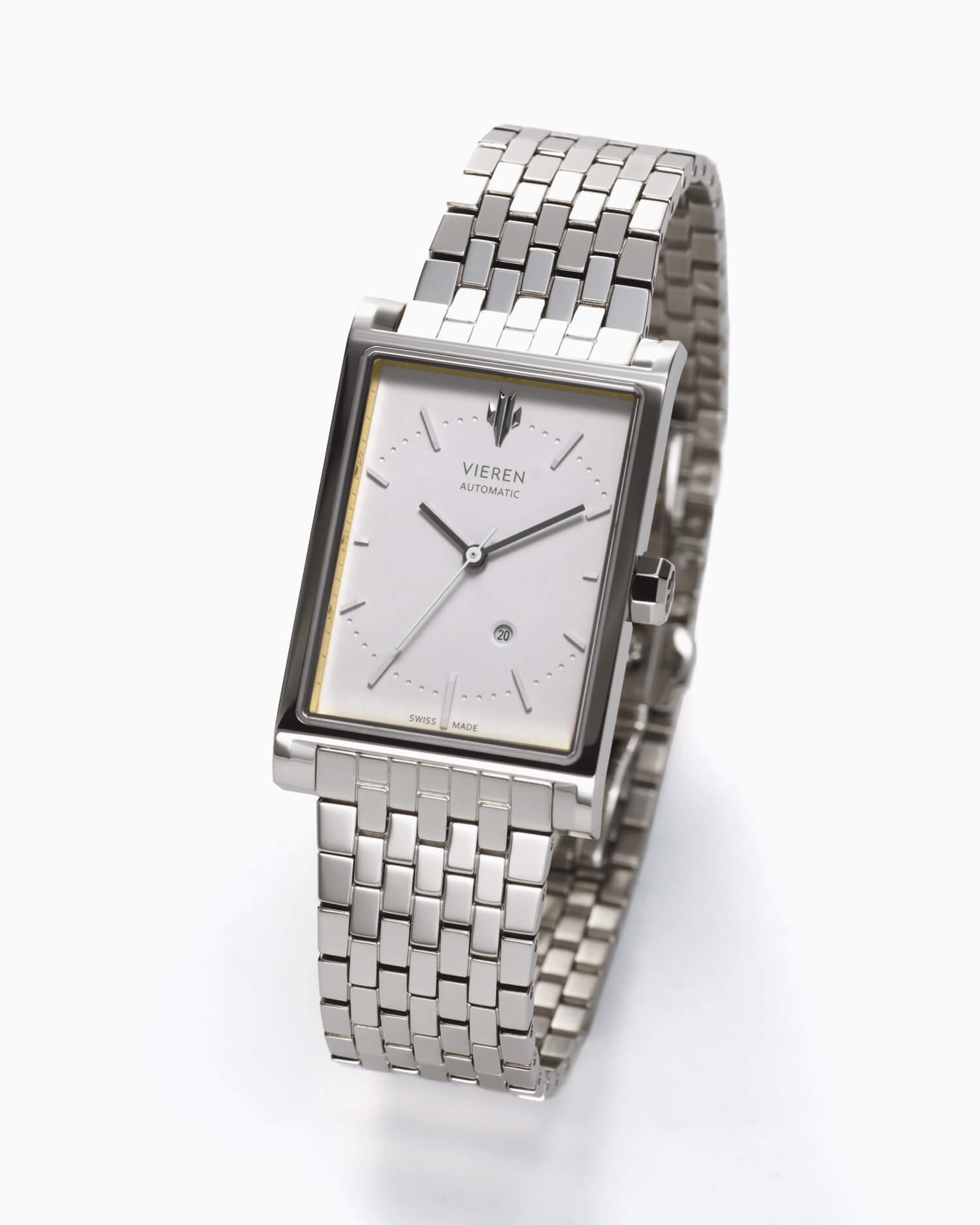 VIEREN Matte White rectangular watch angled view
