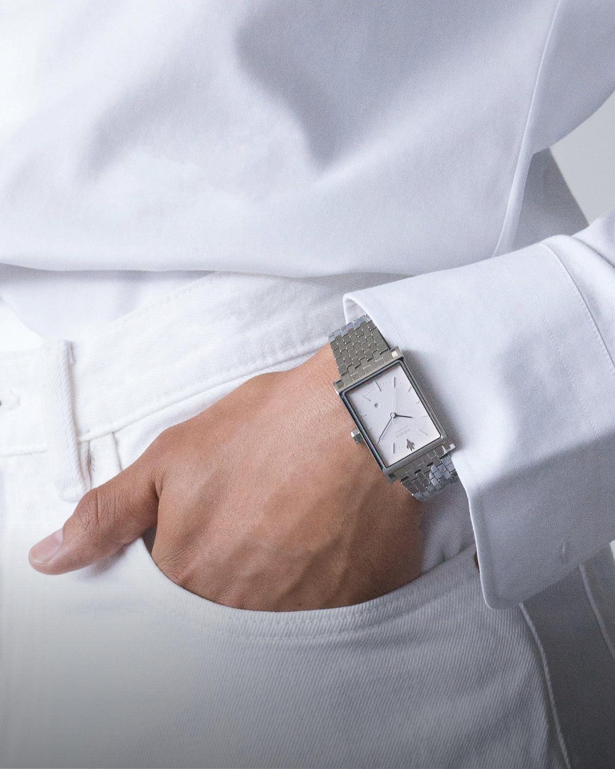 VIEREN Matte White men's rectangular watch