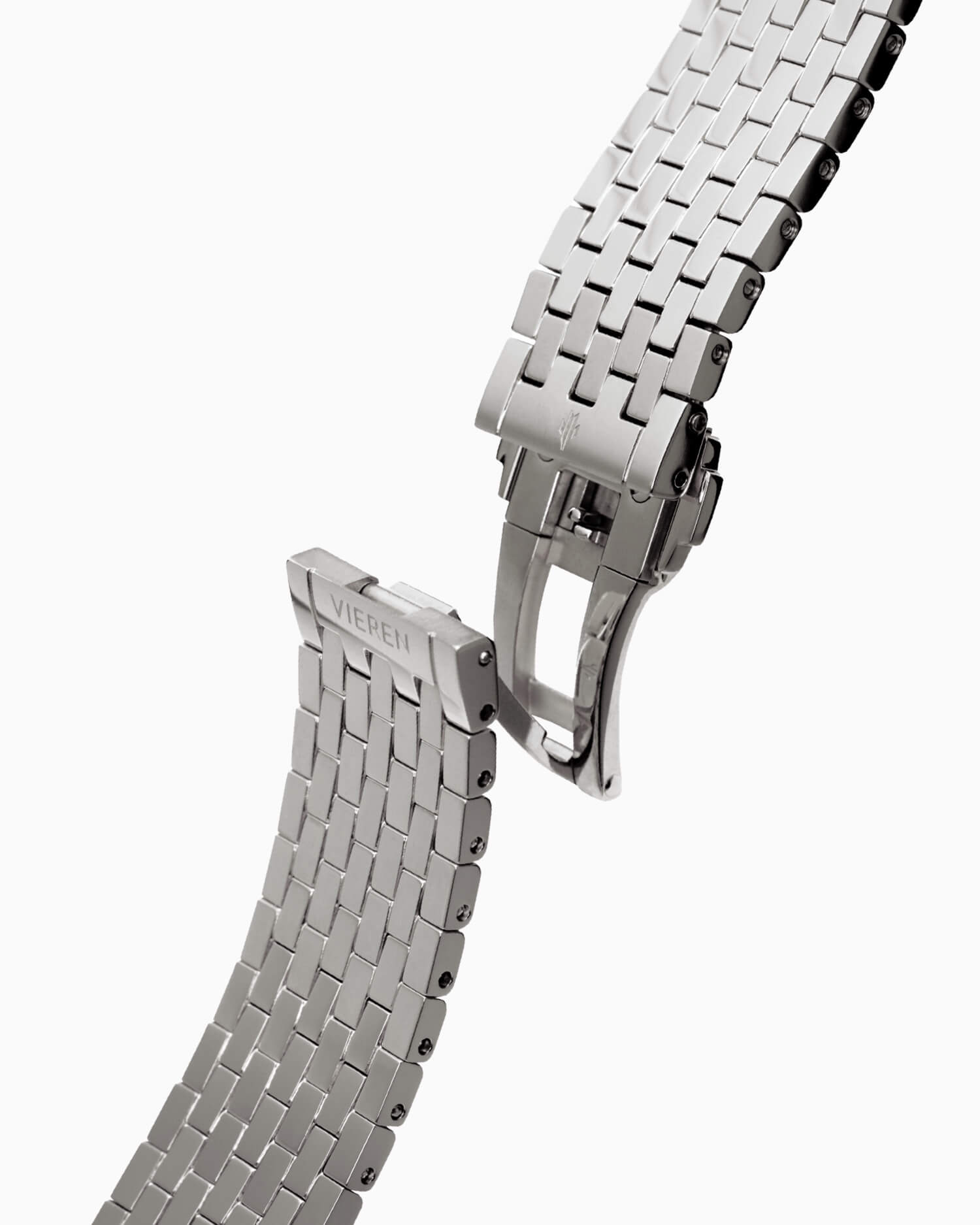 VIEREN Steel Stereo Diamond rectangular watch with integrated stainless steel bracelet and dual deployment clasp