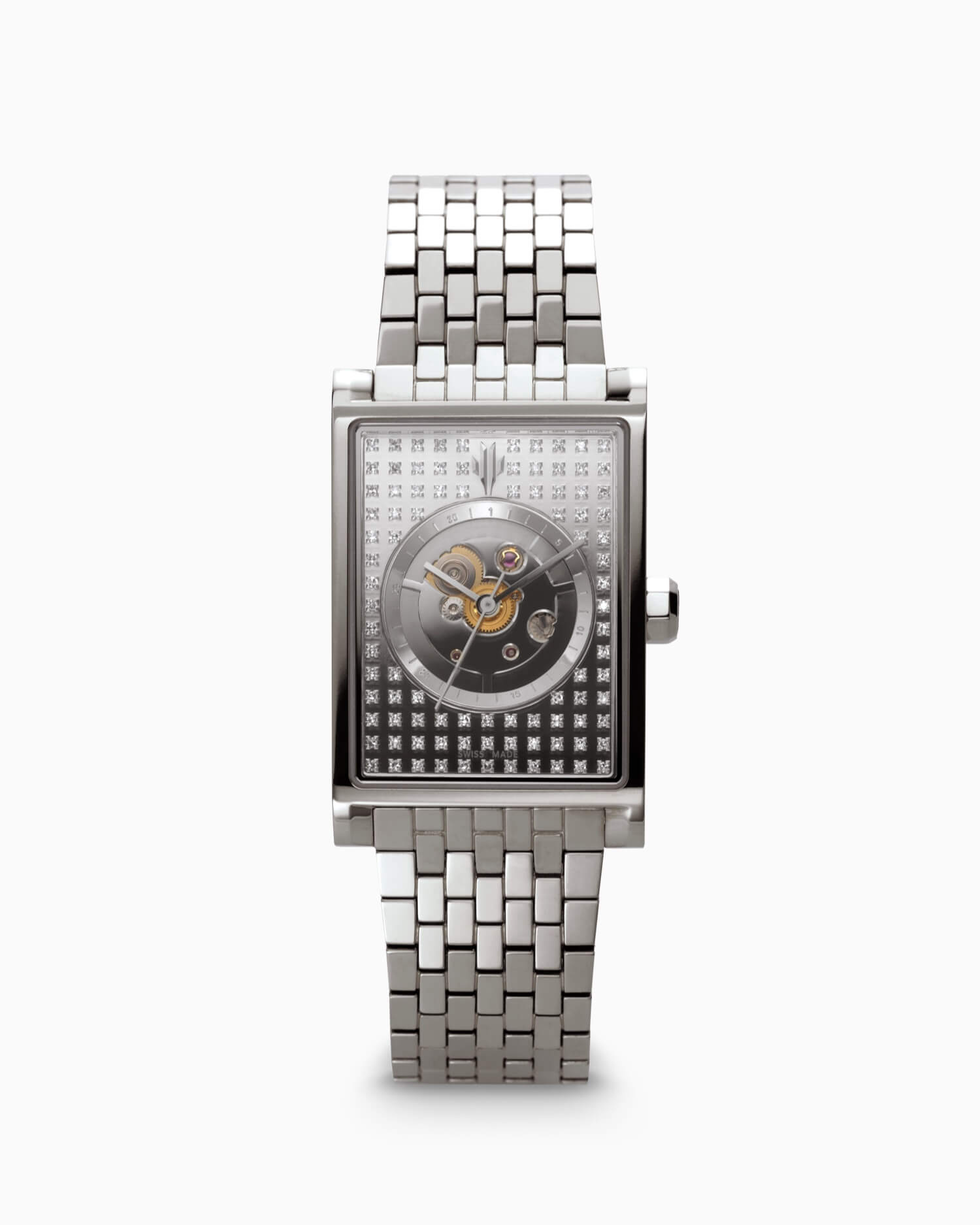 VIEREN Steel Stereo Diamond rectangular watch front view