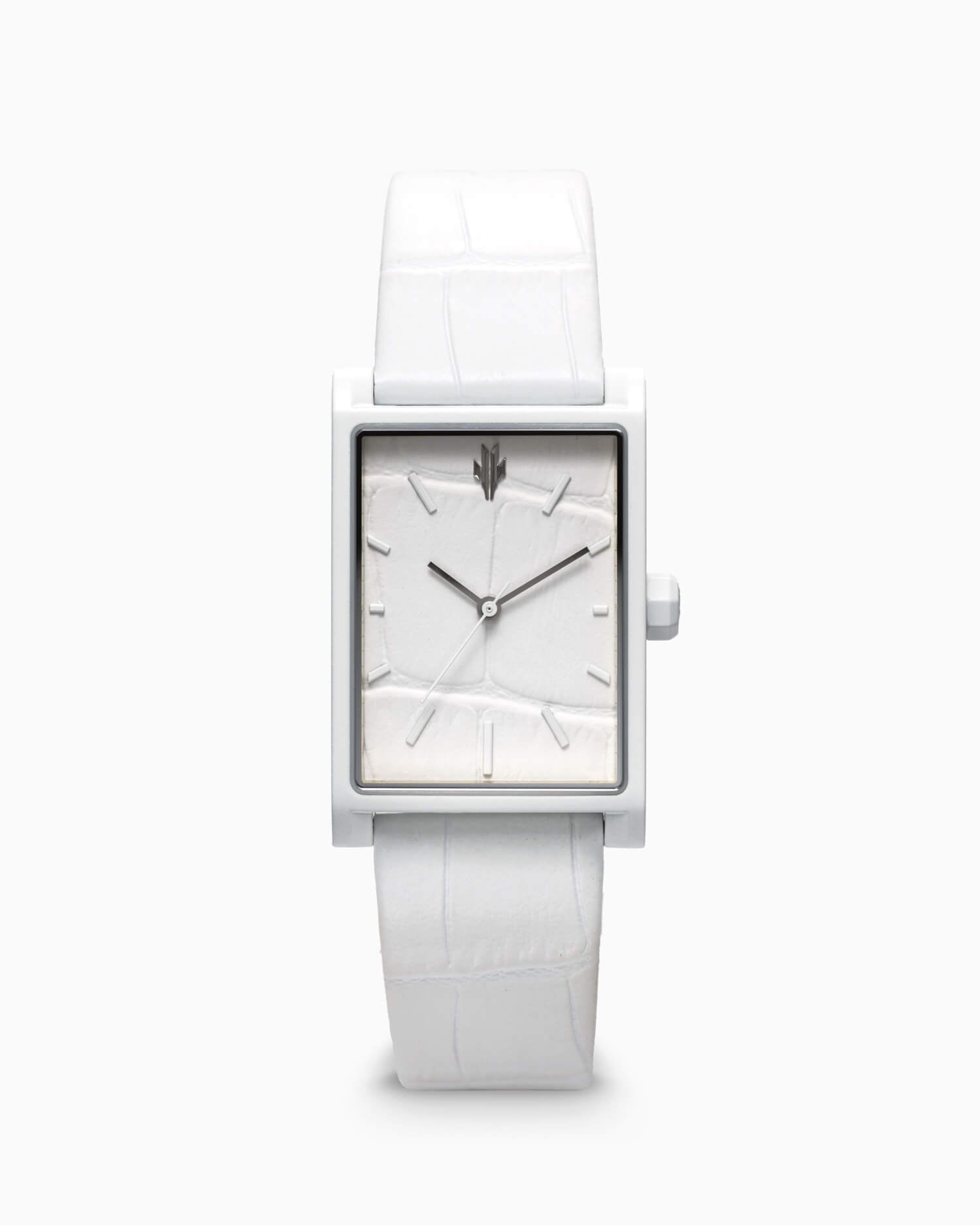 VIEREN White Croc Leather rectangular watch front view