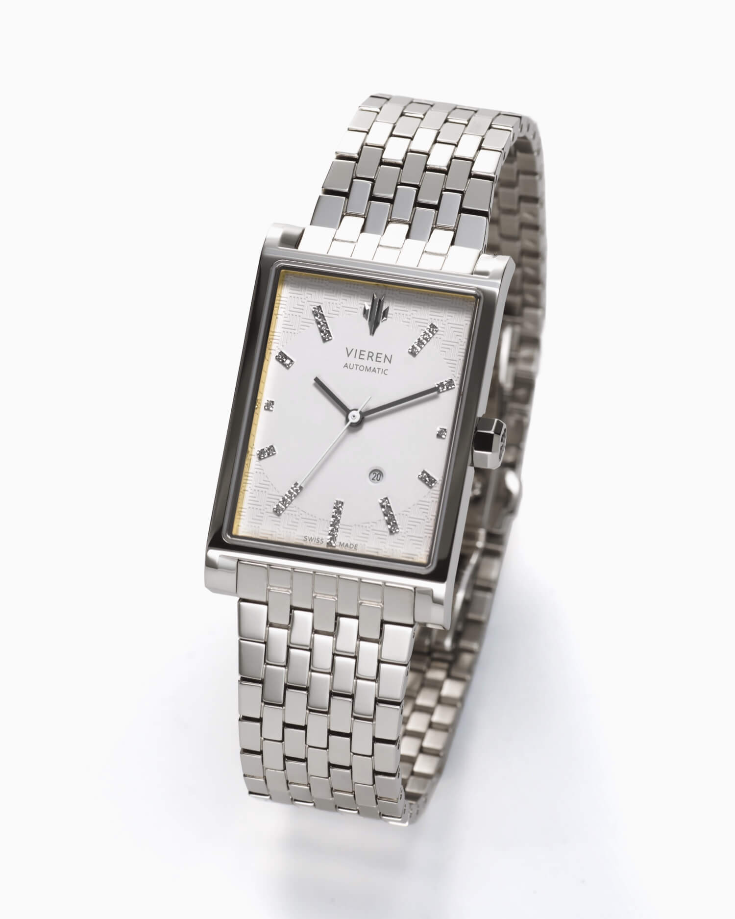 VIEREN White Diamond rectangular watch angled view