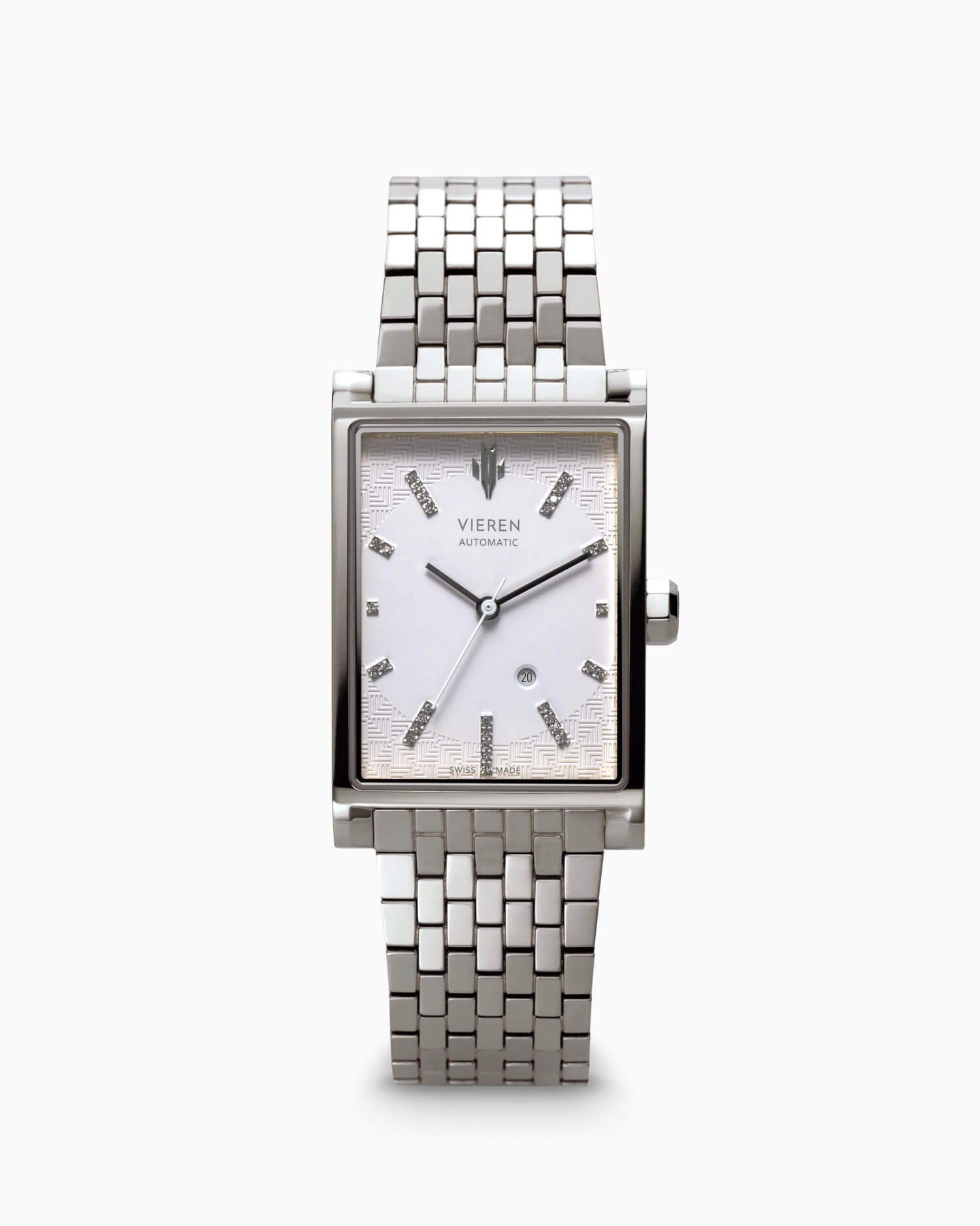 VIEREN White Diamond rectangular watch front view
