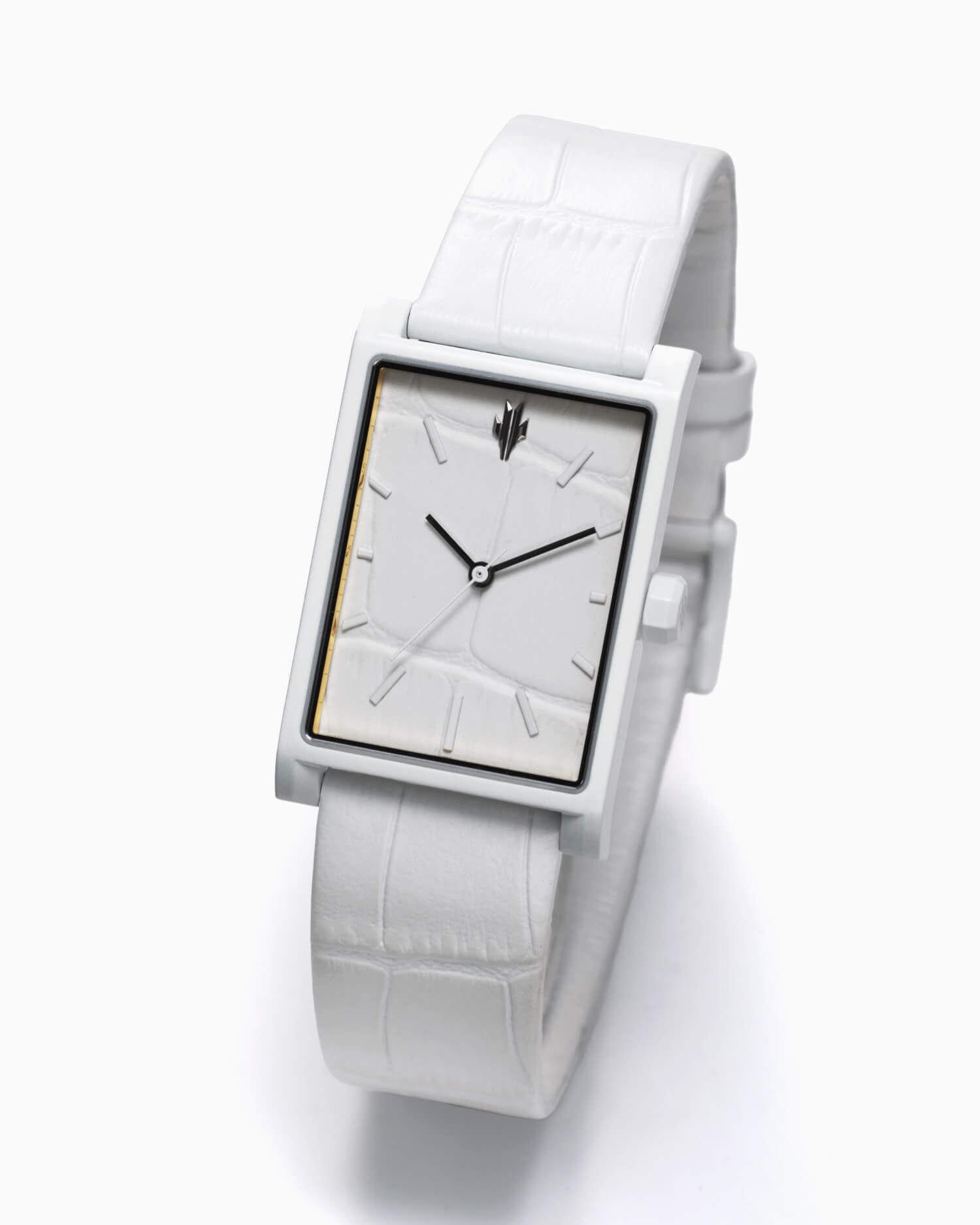 VIEREN White Croc Leather rectangular watch angled view