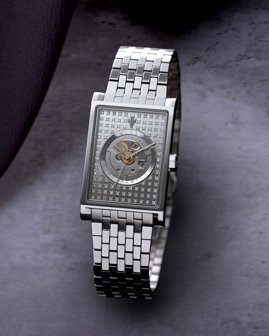 VIEREN Steel Stereo Diamond rectangular watch couples watch set