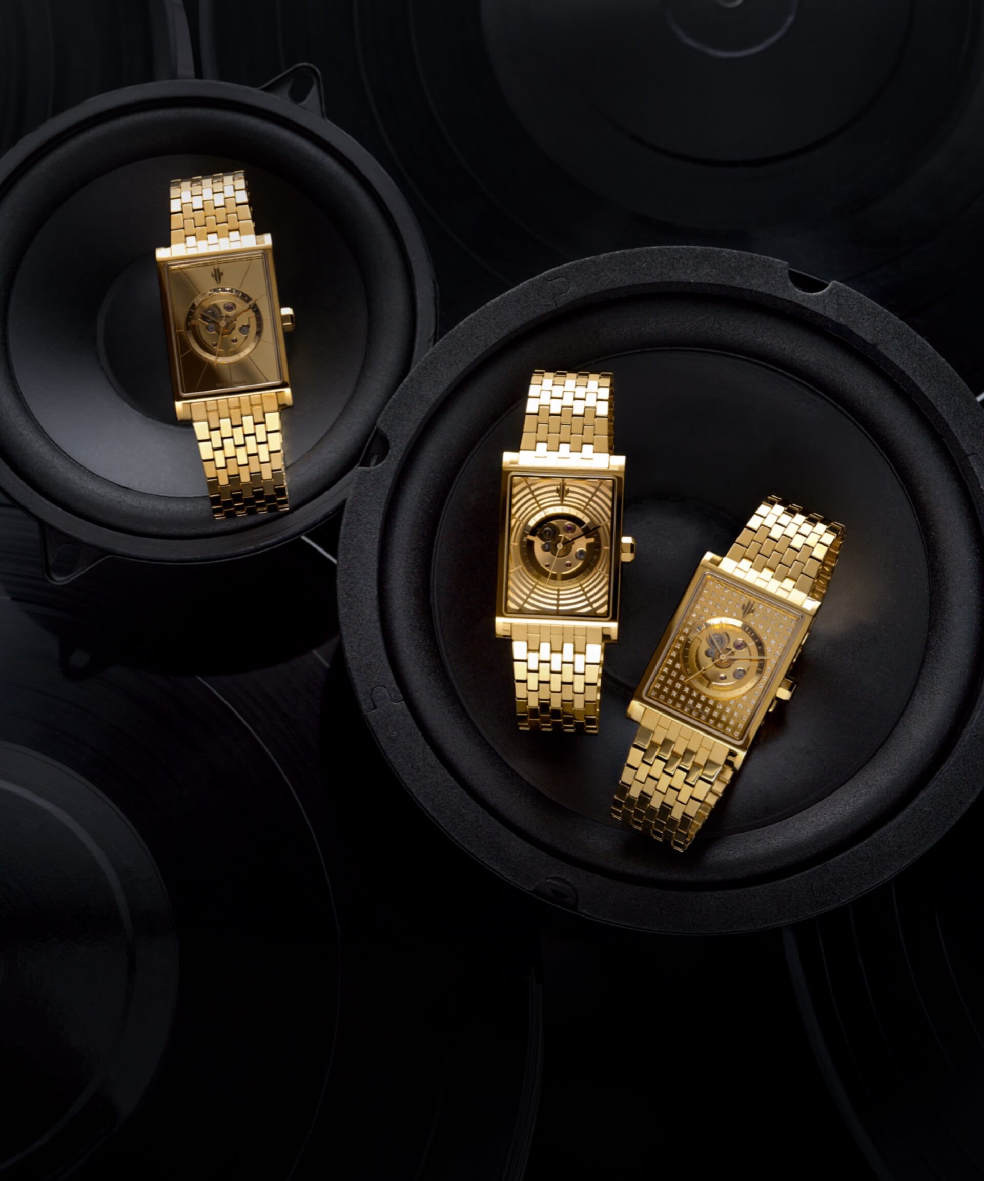 VIEREN Stereo Collection gold rectangular watches inspired by Studio 54 glamour