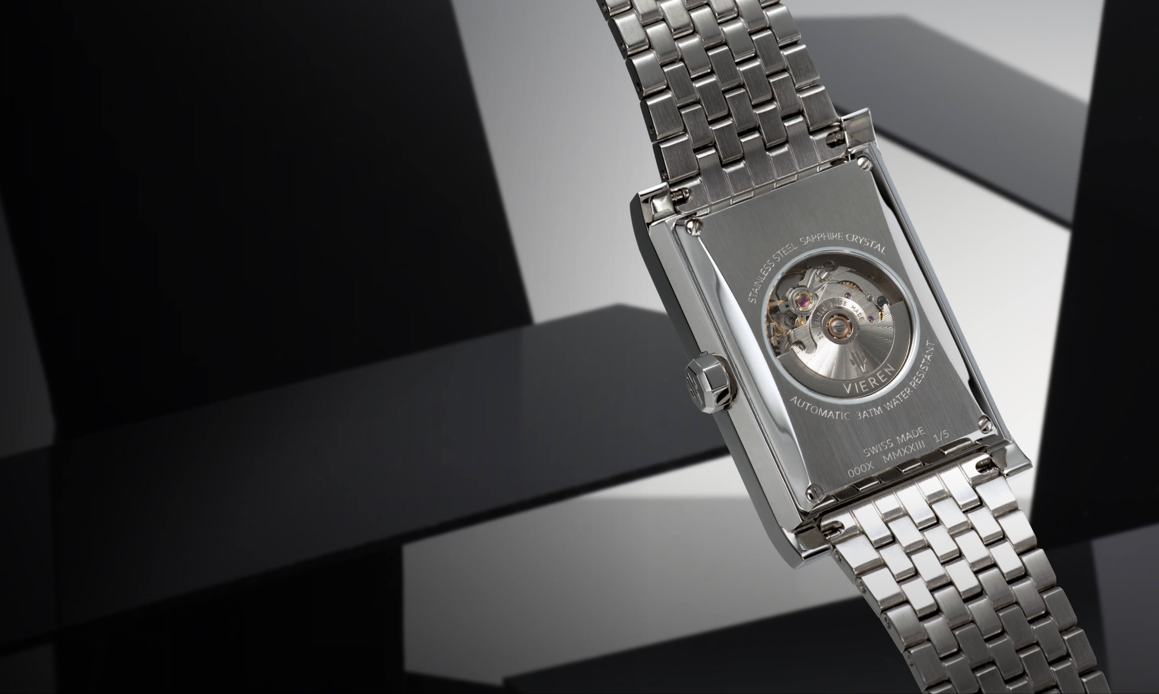VIEREN Swiss Made ETA 2671 automatic movement with rotor inside a watch caseback