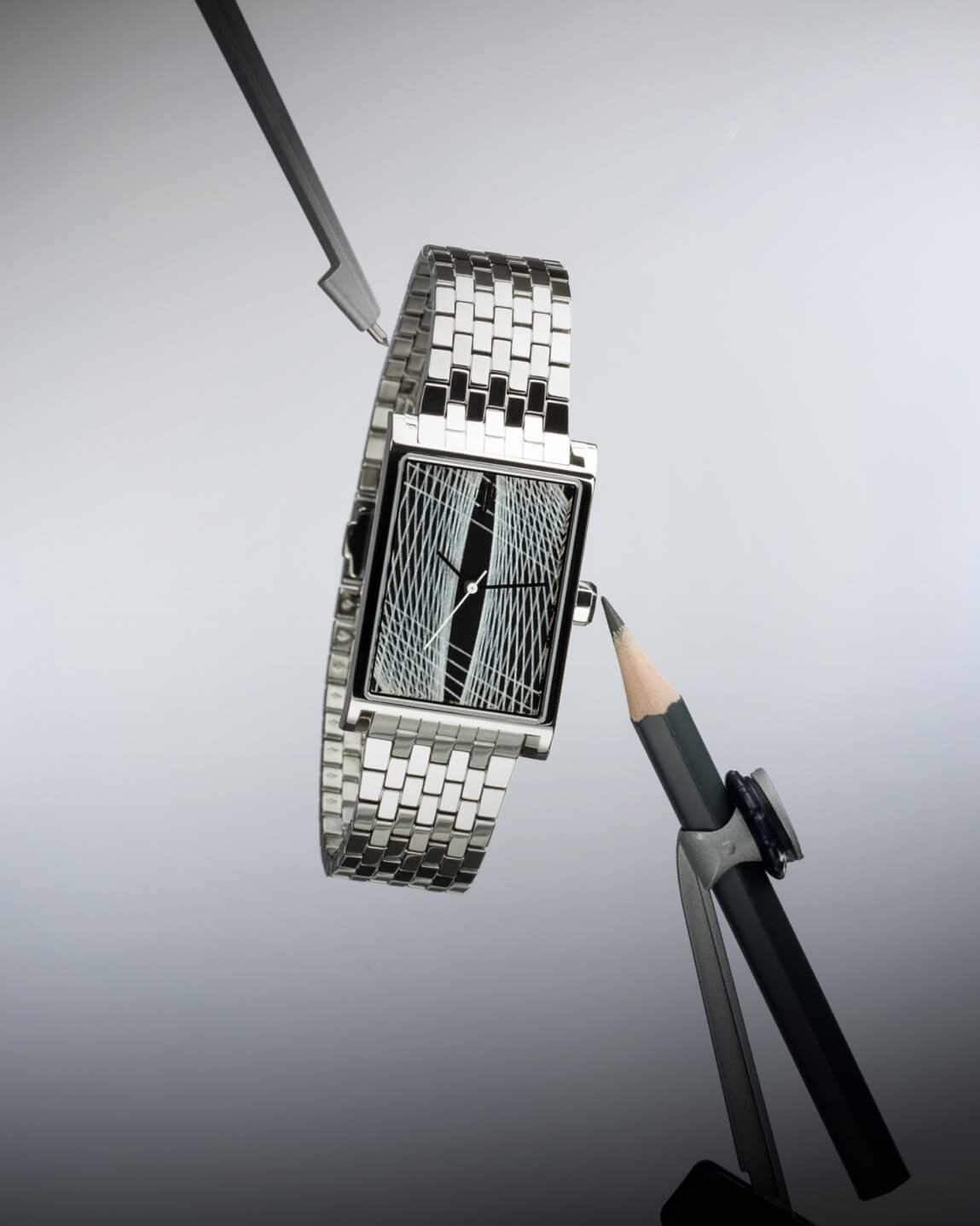 VIEREN x Sebastien Preschoux Swiss Made automatic watch with hand-painted geometric linework dial