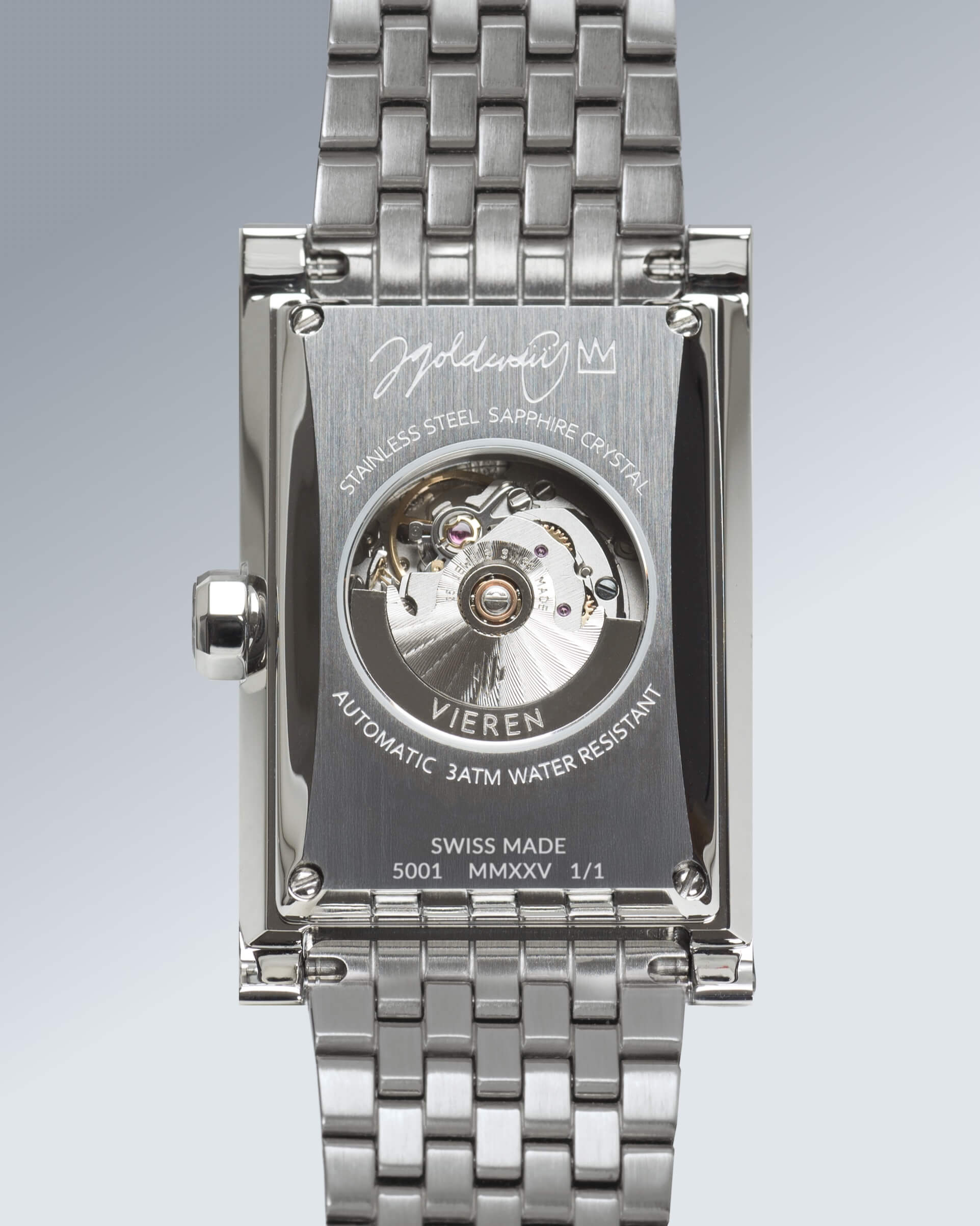 VIEREN V Collector's Set rectangular watch with Swiss Made ETA 2671 automatic movement and engraved artist signature
