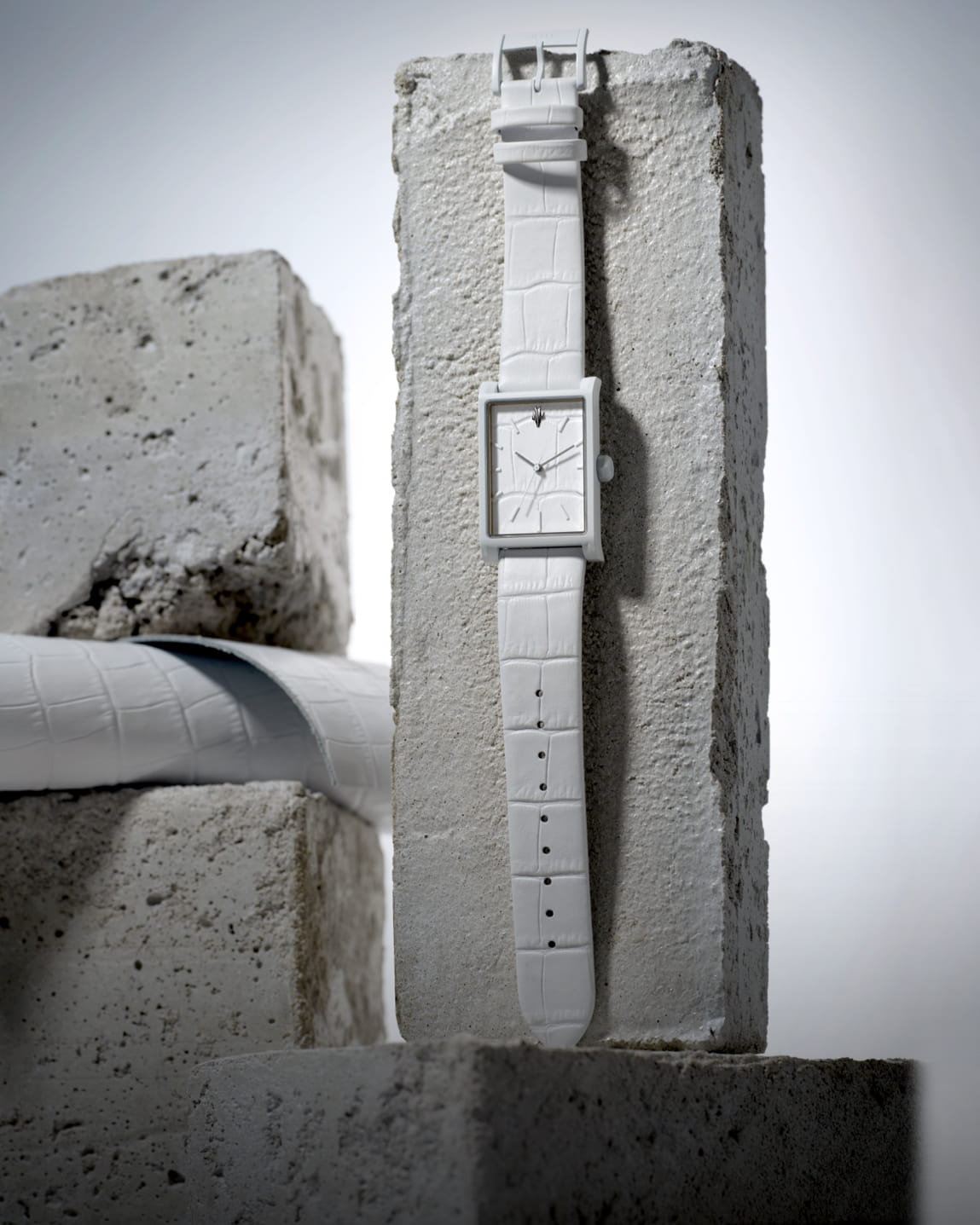 VIEREN White Croc leather rectangular watch with genuine leather dial and strap