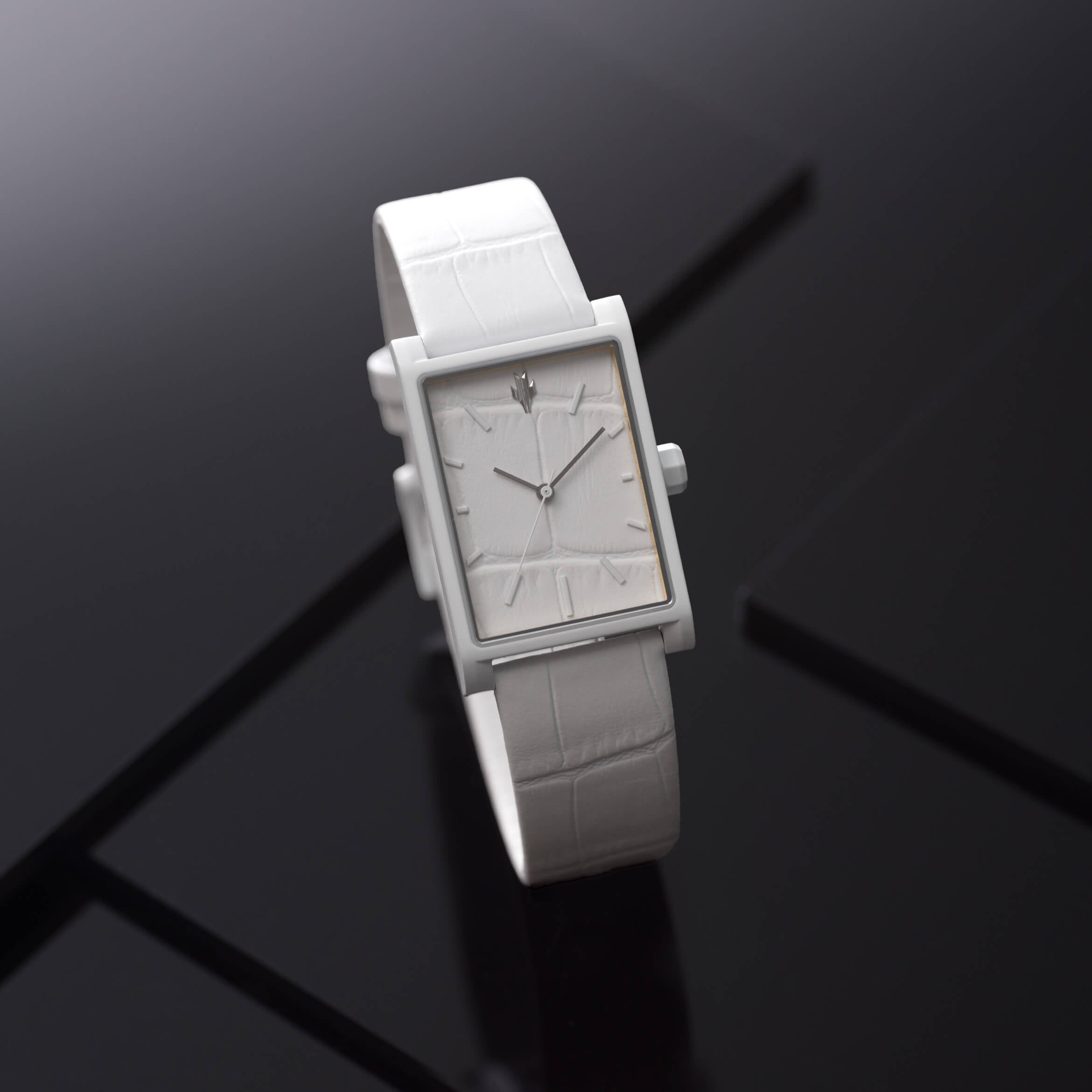 VIEREN White Croc leather watch with leather strap
