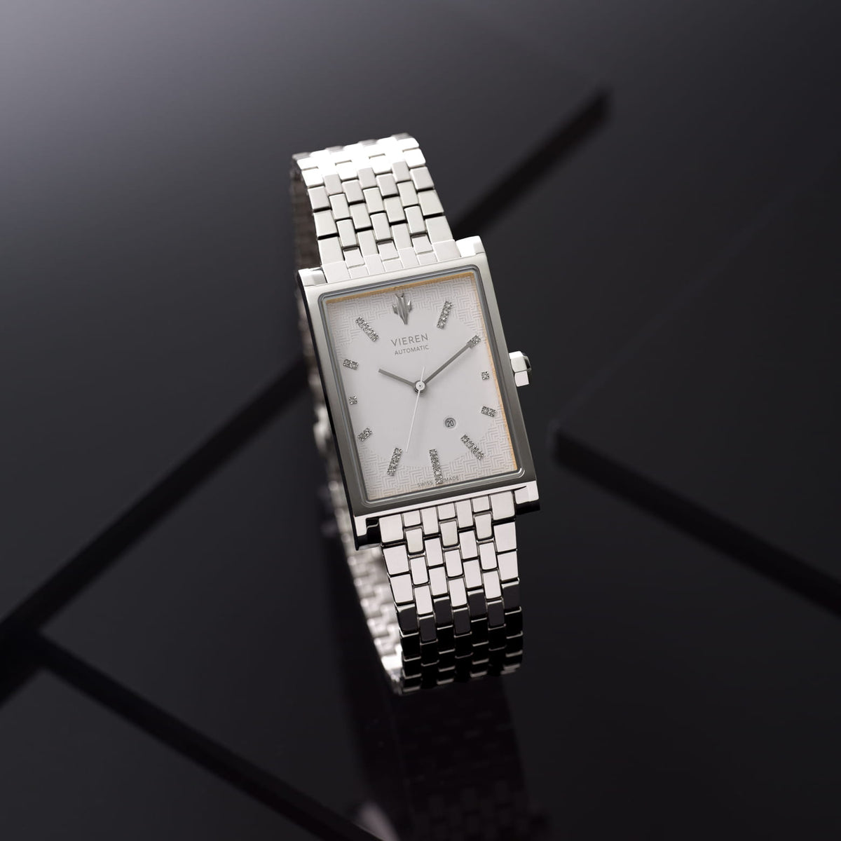 VIEREN White Diamond silver rectangular watch