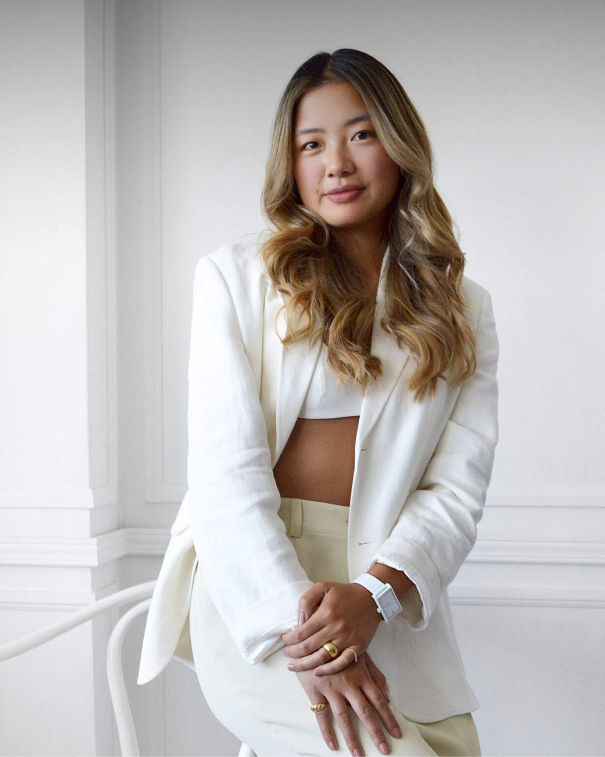 Meagan Enriquez wearings VIEREN White Croc leather watch
