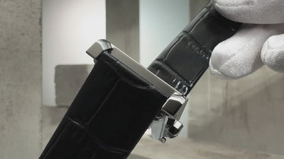 VIEREN Black Croc Leather rectangular watch craftsmanship showcasing Swiss watchmaking details