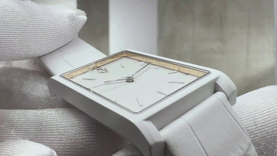 VIEREN White Croc Leather rectangular watch craftsmanship showcasing Swiss watchmaking details