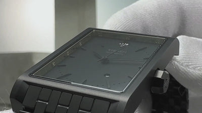 VIEREN Matte Black rectangular watch craftsmanship showcasing Swiss watchmaking details